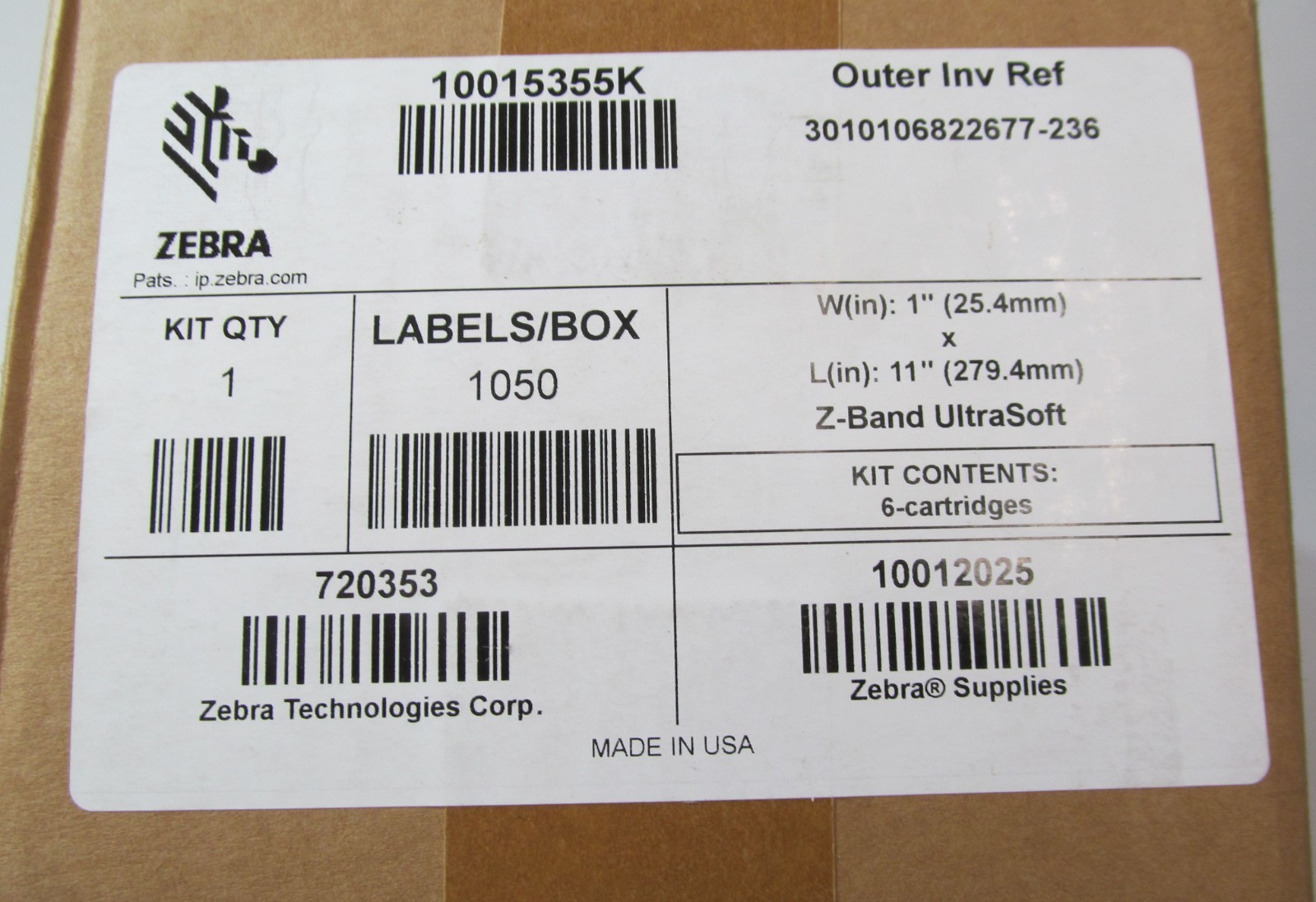 6-PACK ZEBRA 10015355K Z-BAND ULTRASOFT WRISTBAND CARTRIDGE REELS WHITE 1″ x 11″