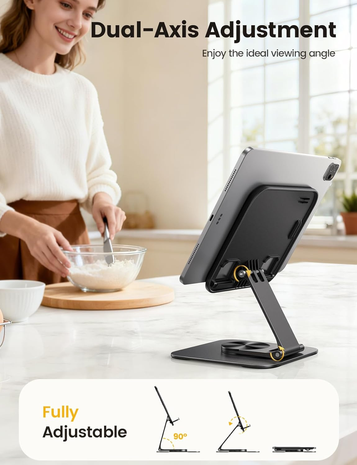 Adjustable Ipad Stand for Desk – [Ultra-Slim Foldable][360°Rotation