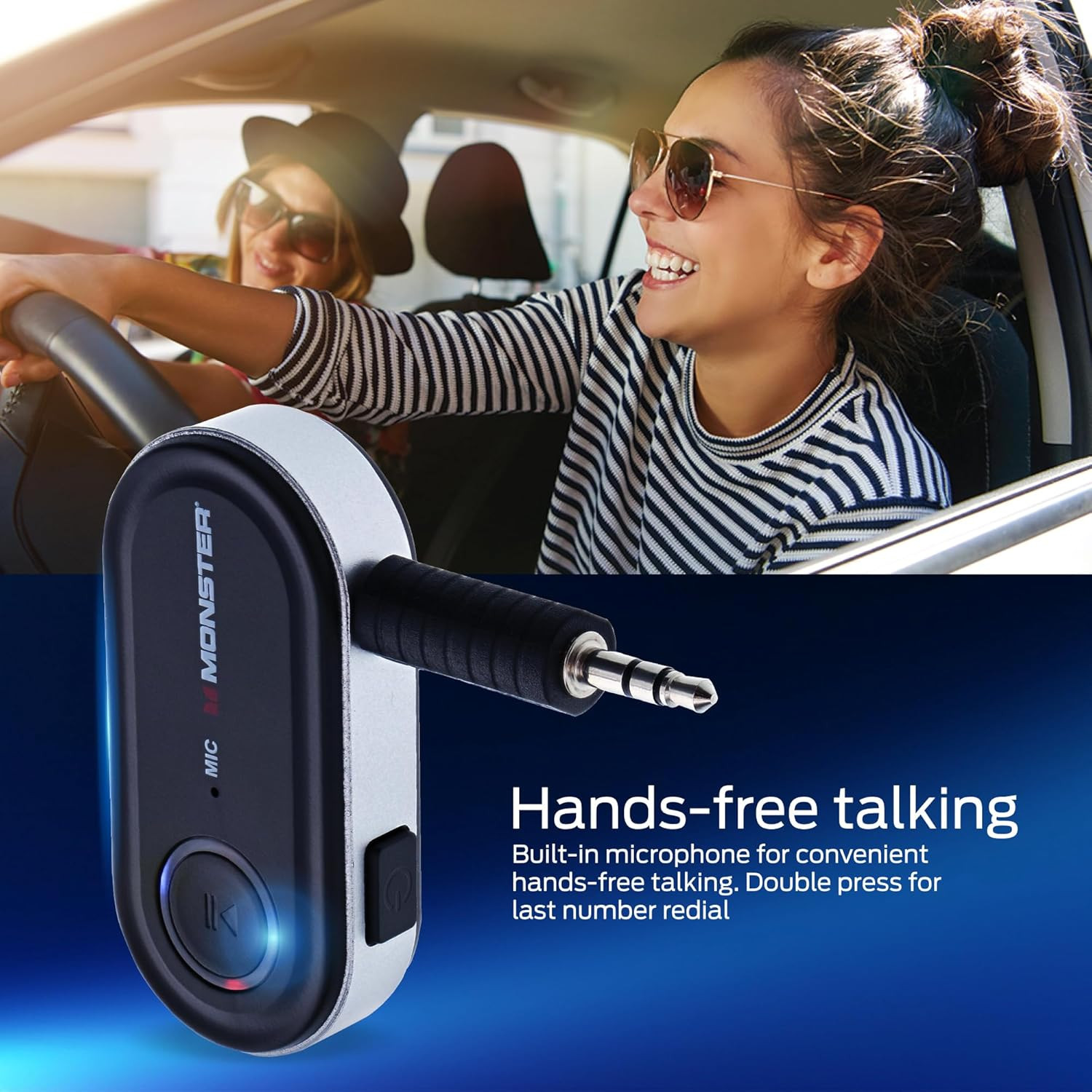 Monster Bluetooth Receiver for Car & Home, 3.5mm Aux, Mic, Voice Assistant