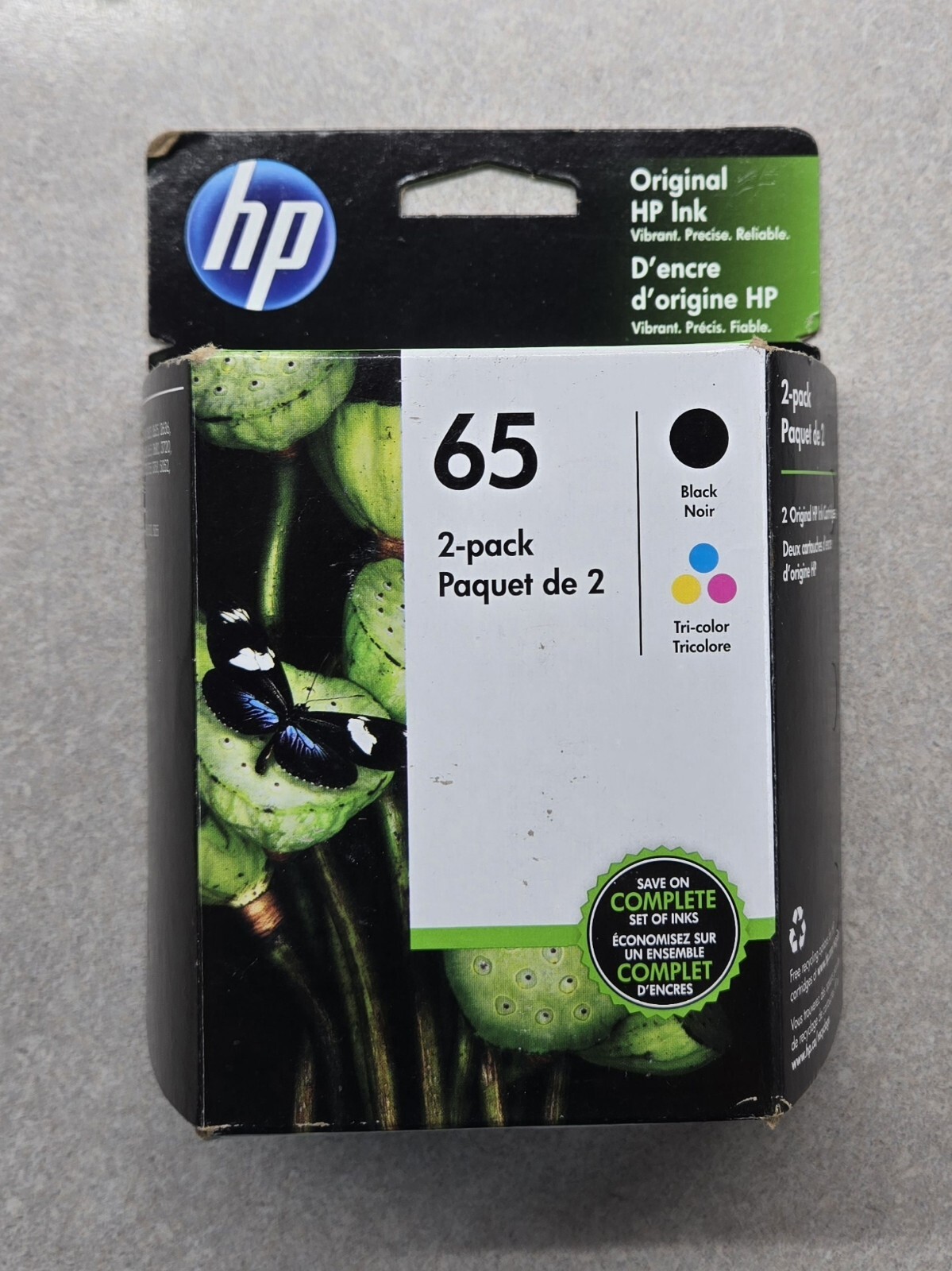 Genuine HP 65 Black & Color Ink Cartridge Combo Pack 07/2023