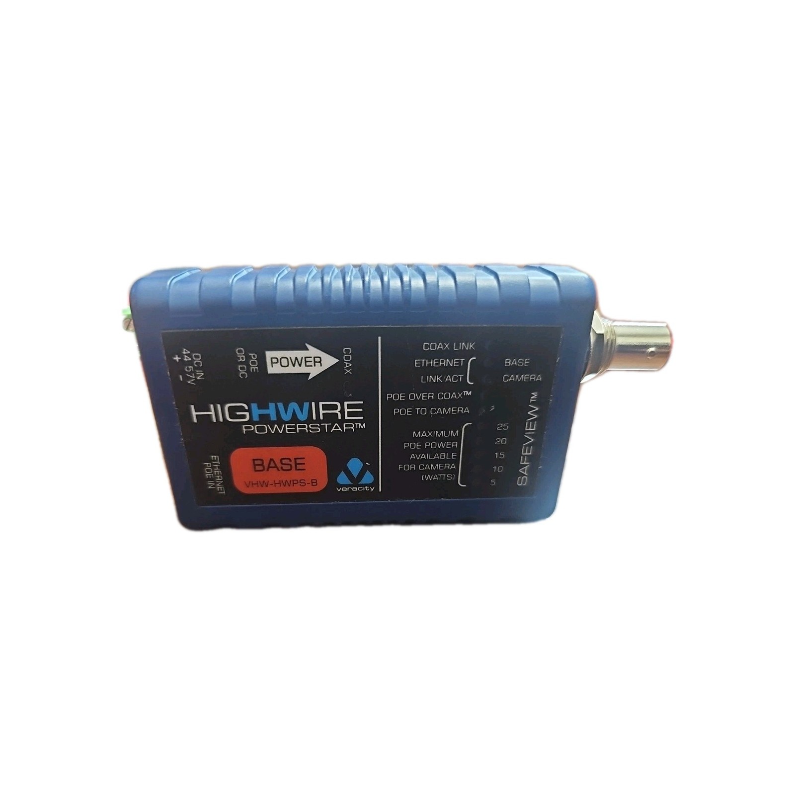 Veracity VHW-HWPS-B HIGHWIRE Powerstar Ethernet & PoE Over Coax BASE Unit
