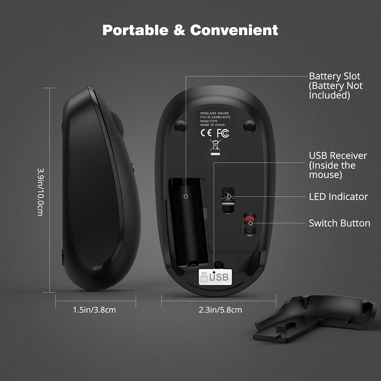 Portable Wireless Mouse, 2.4GHz Silent with USB Receiver, Optical USB Mouse