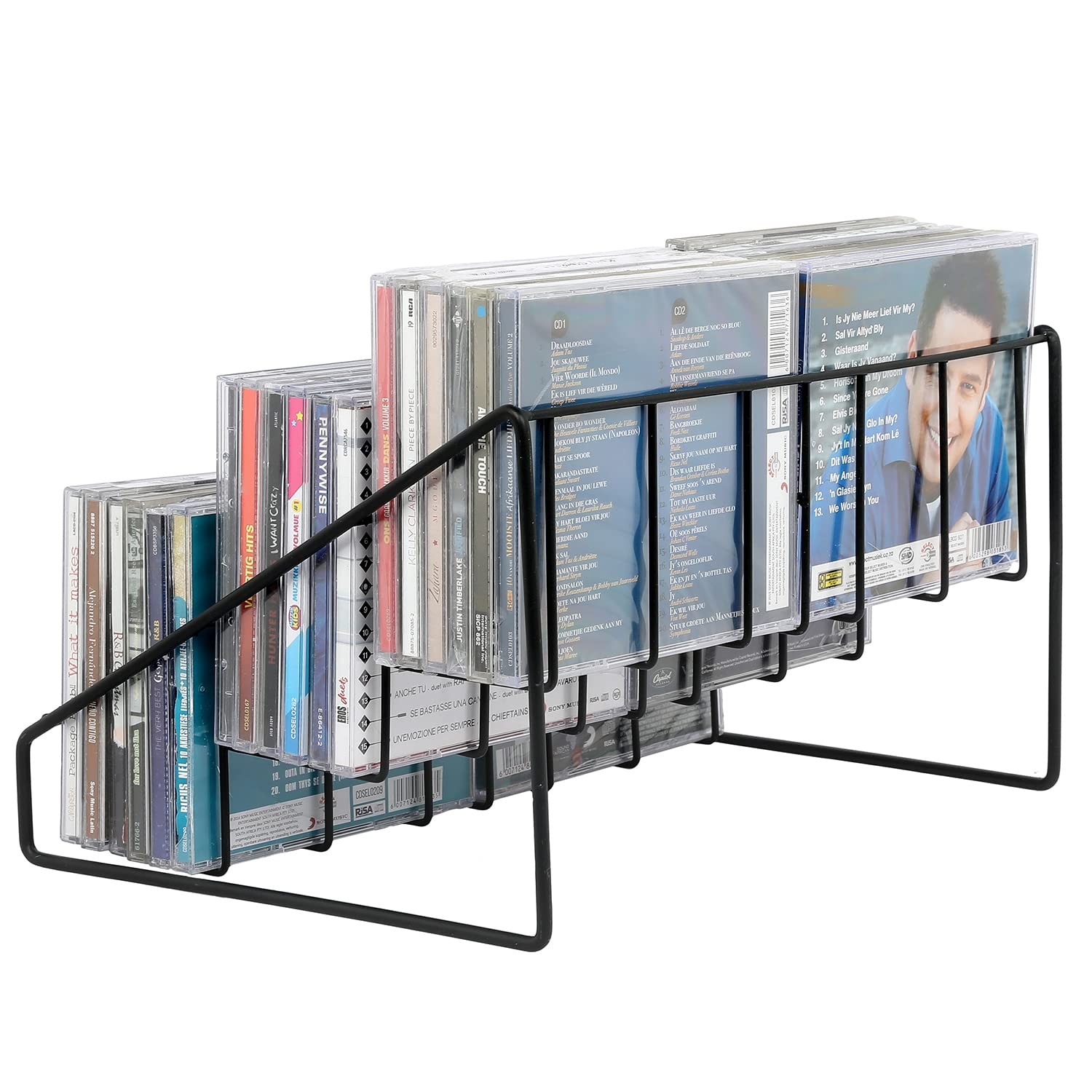 MyGift CD Display Stand, CD Rack Tower, 3Tier DVD Stand Holder, Tabletop Comp…