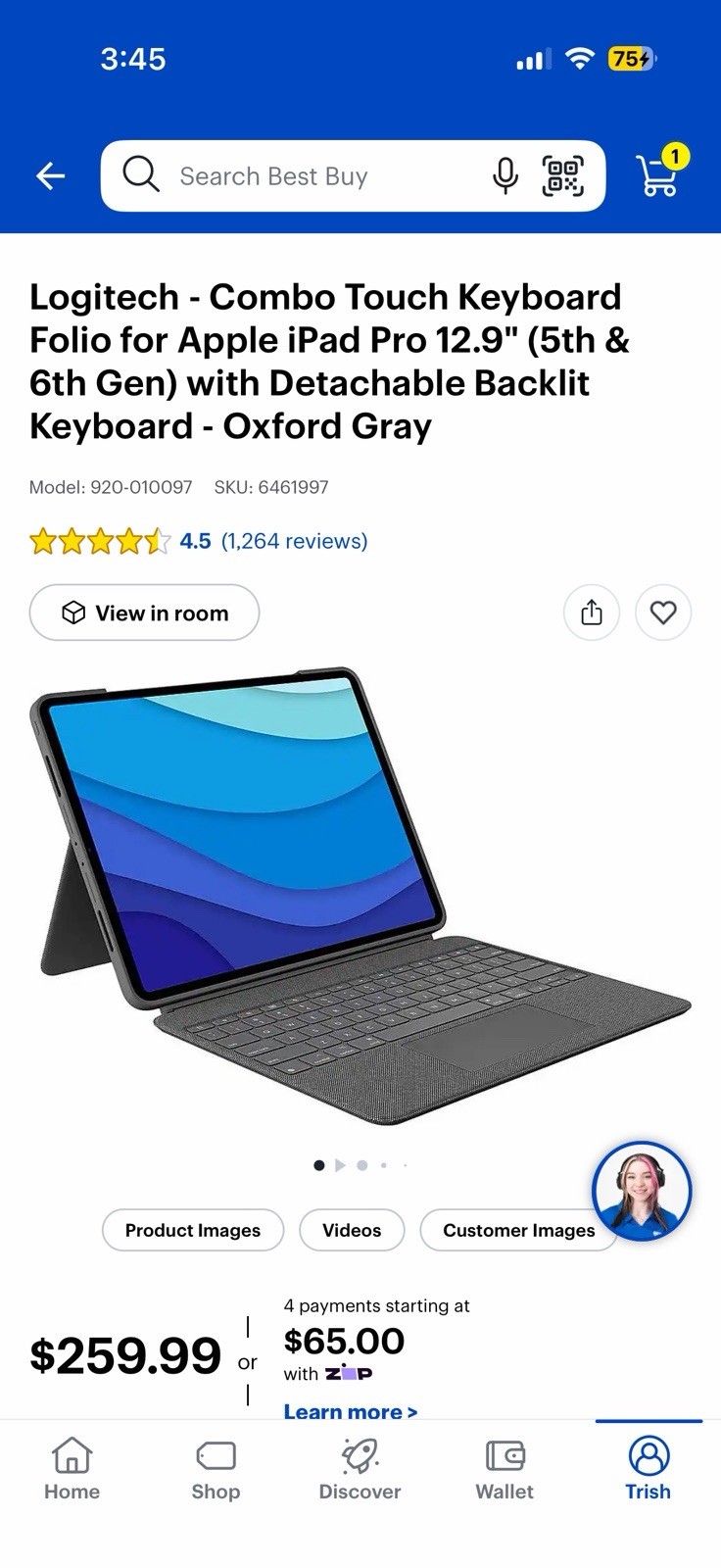 Logitech Combo Touch Keyboard Folio for iPad Pro 12.9 5th/6th Gen Oxford Gray
