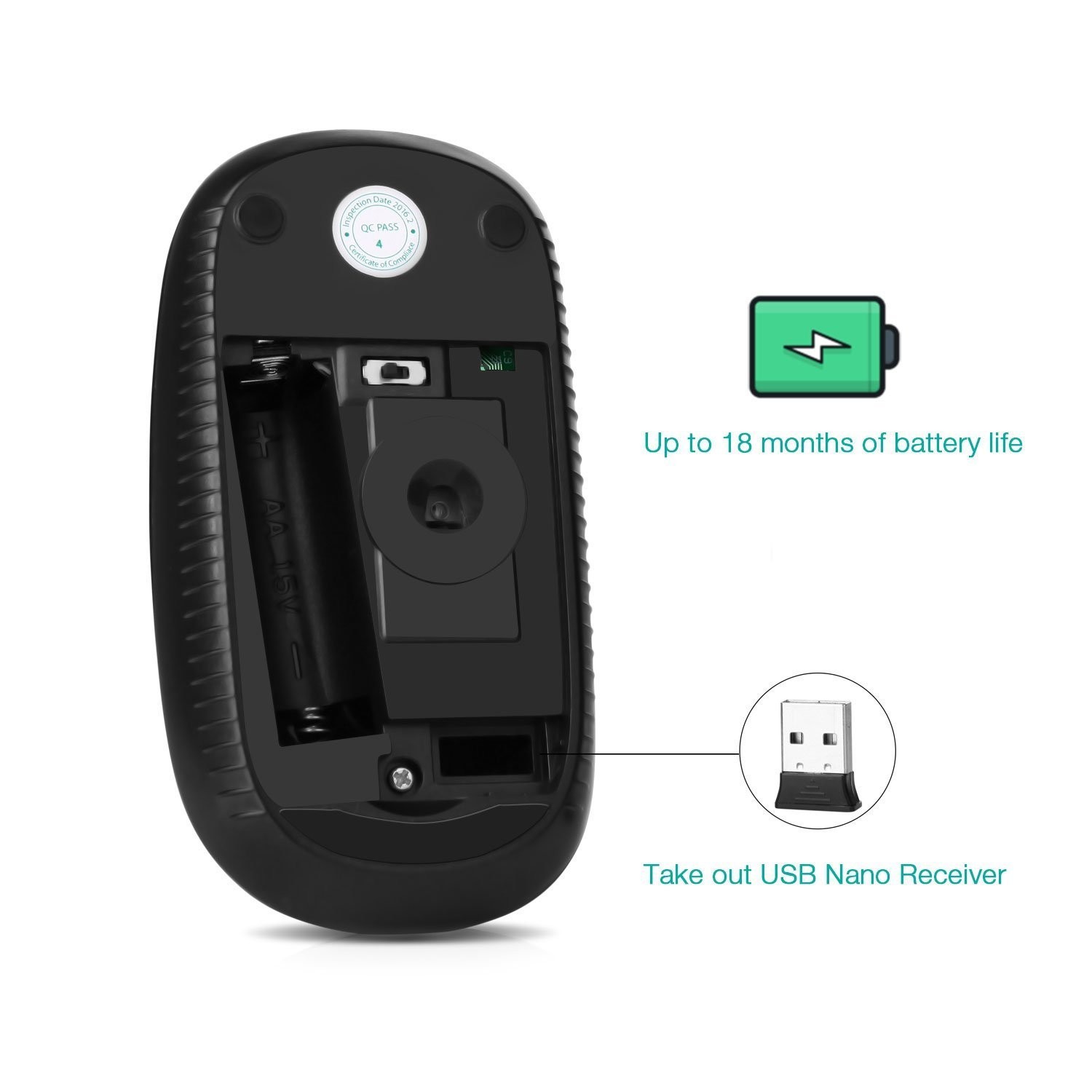 VssoPlor Wireless Mouse, 2.4G Slim Portable Computer Laptop Mouse with Black