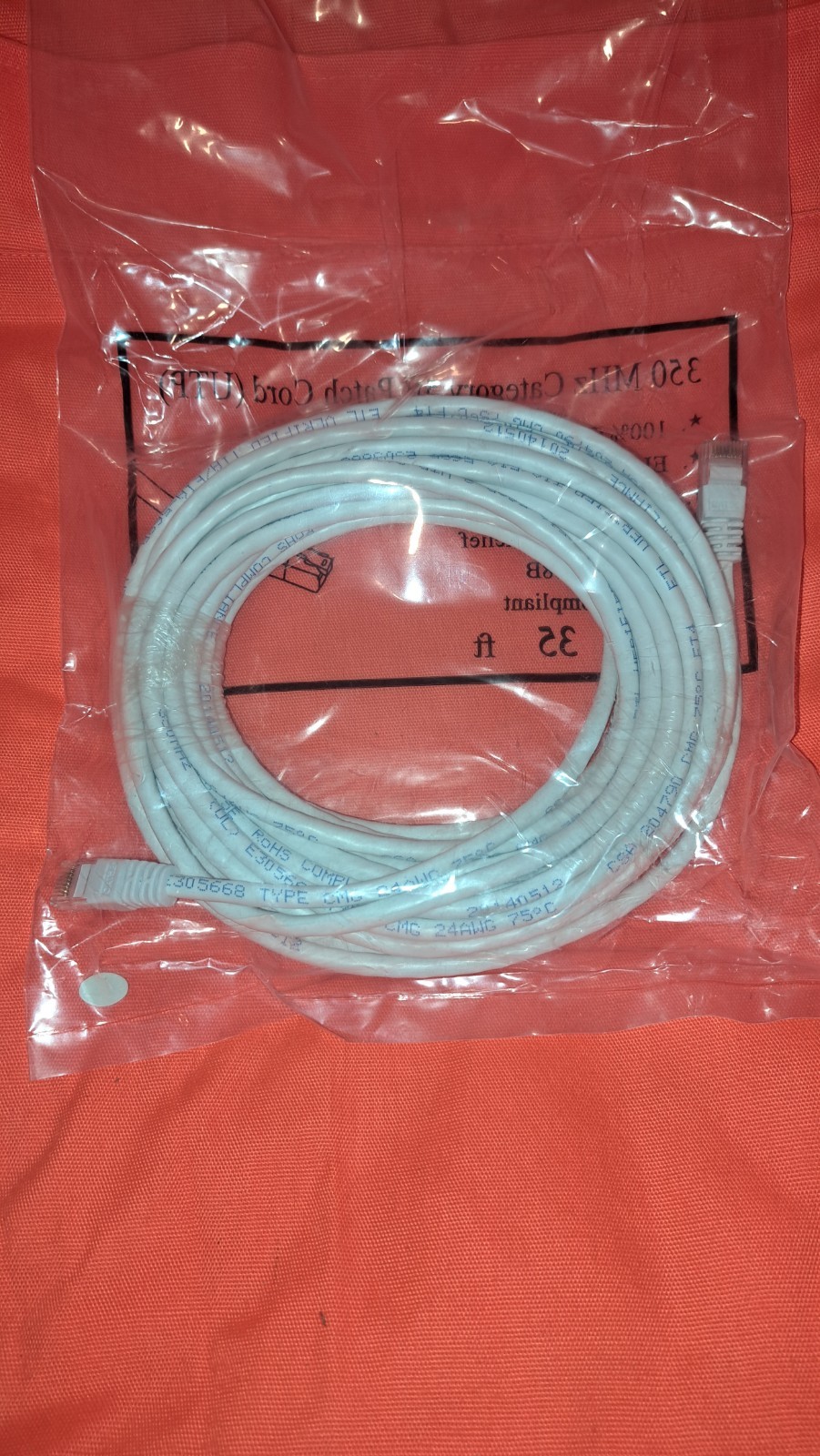 Cat 5e Patch Cord Cable 35ft 100% Copper 350MHz UTP 35 Ft + Mounts & Ties New