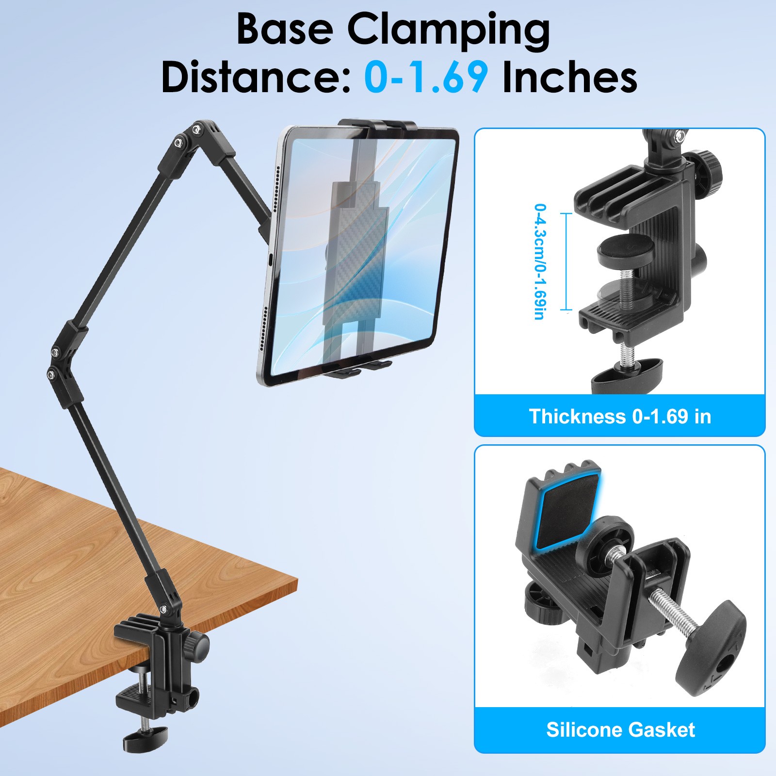 Universal Tablet Mount Desk Holder for 4-12.9″ iPad Kindle Fire Surface Monitor