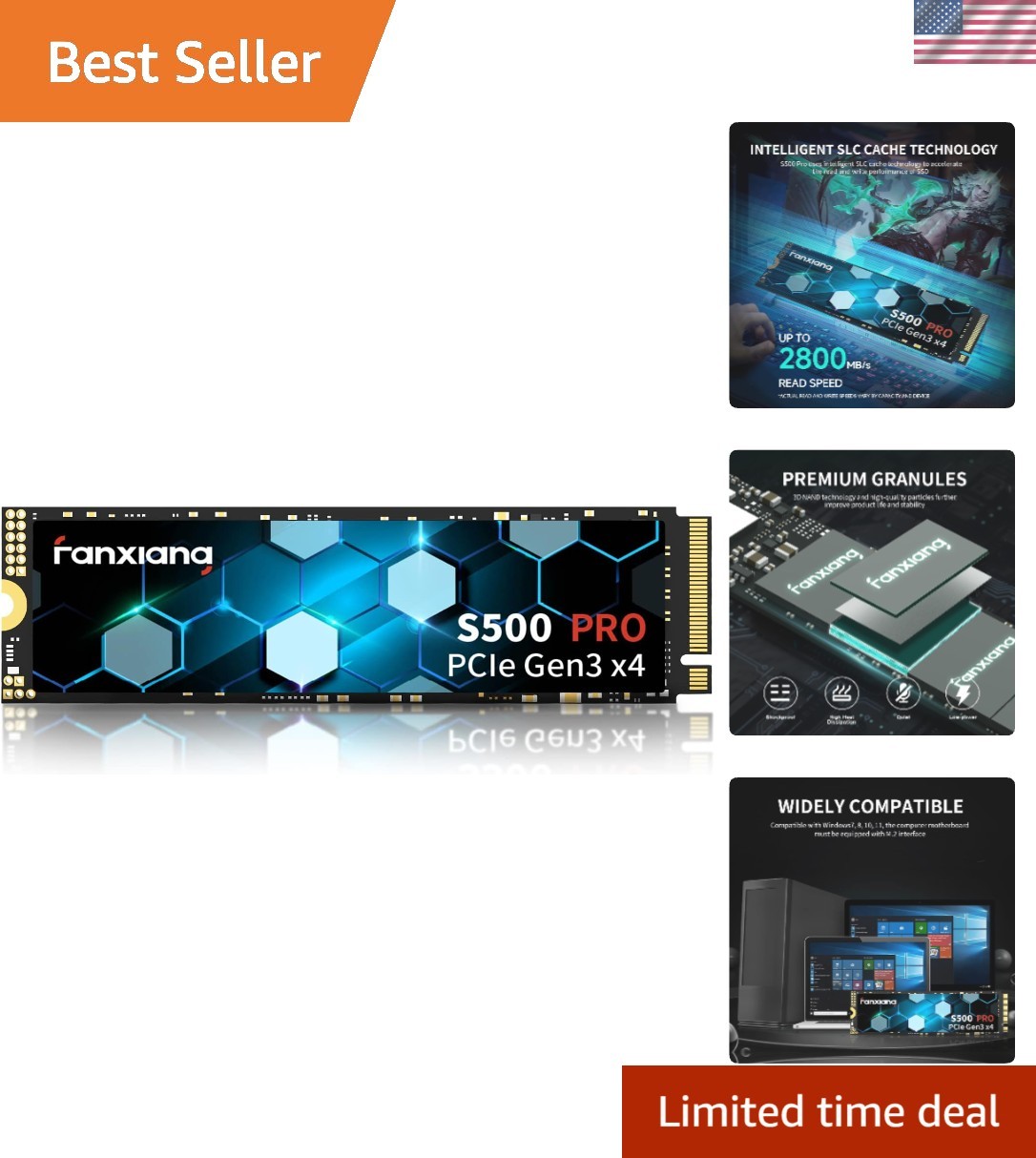 S500 Pro 256GB NVMe SSD M.2 PCIe 3.0, Gen 3×4 2280 Internal Solid State Drive…