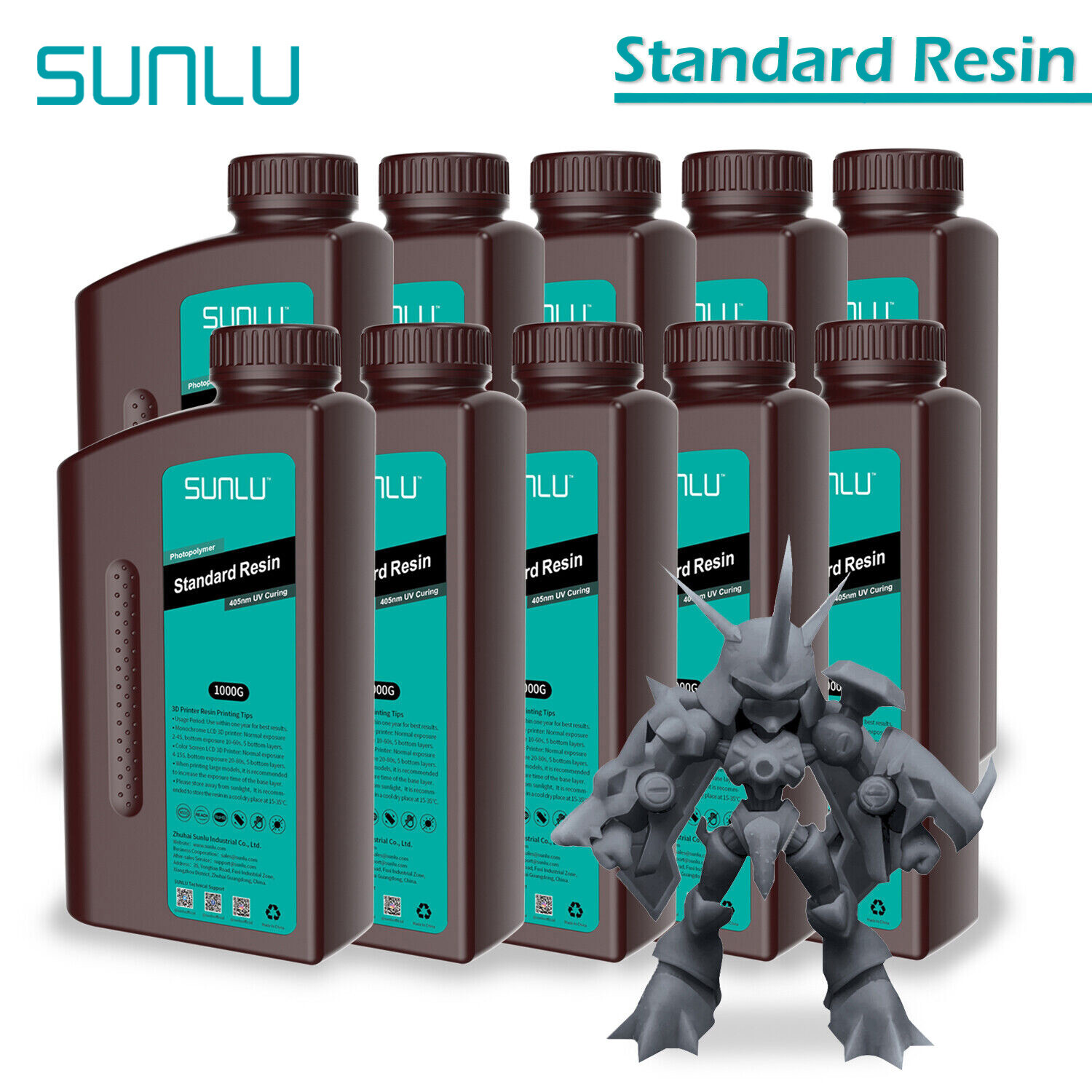 SUNLU 10KG 3D Printer Resin 405nm Rapid Curing Photopolymer LCD/DLP/SLA Gray
