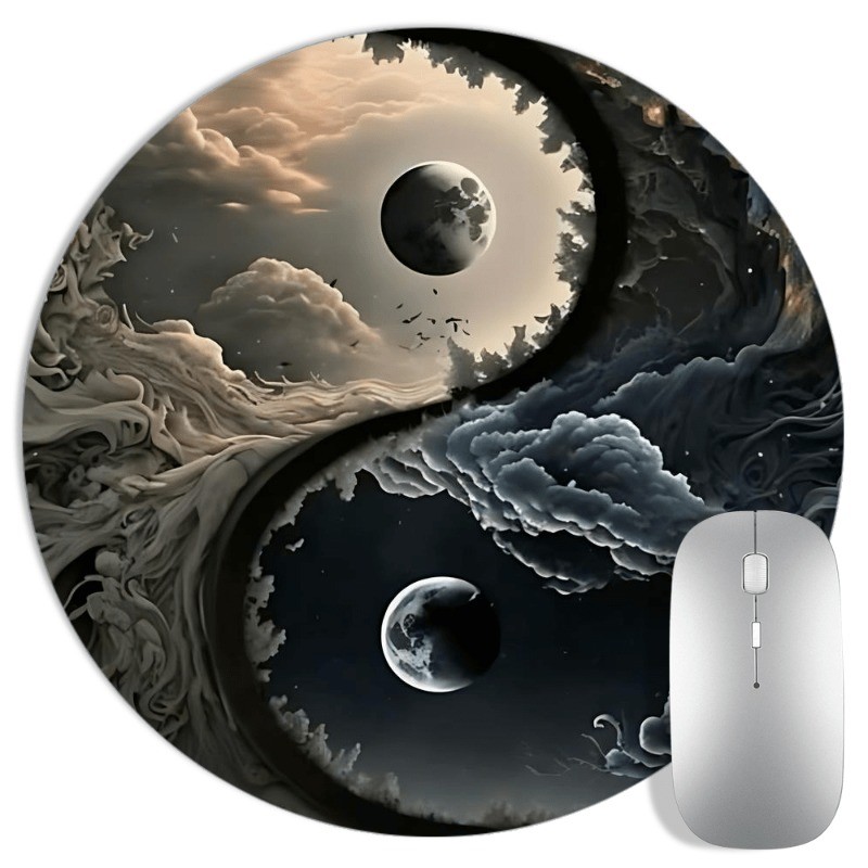 Round Yin Yang Moon Mouse Pad Non-Slip Gaming Desk Mat Office Home Decor Gift