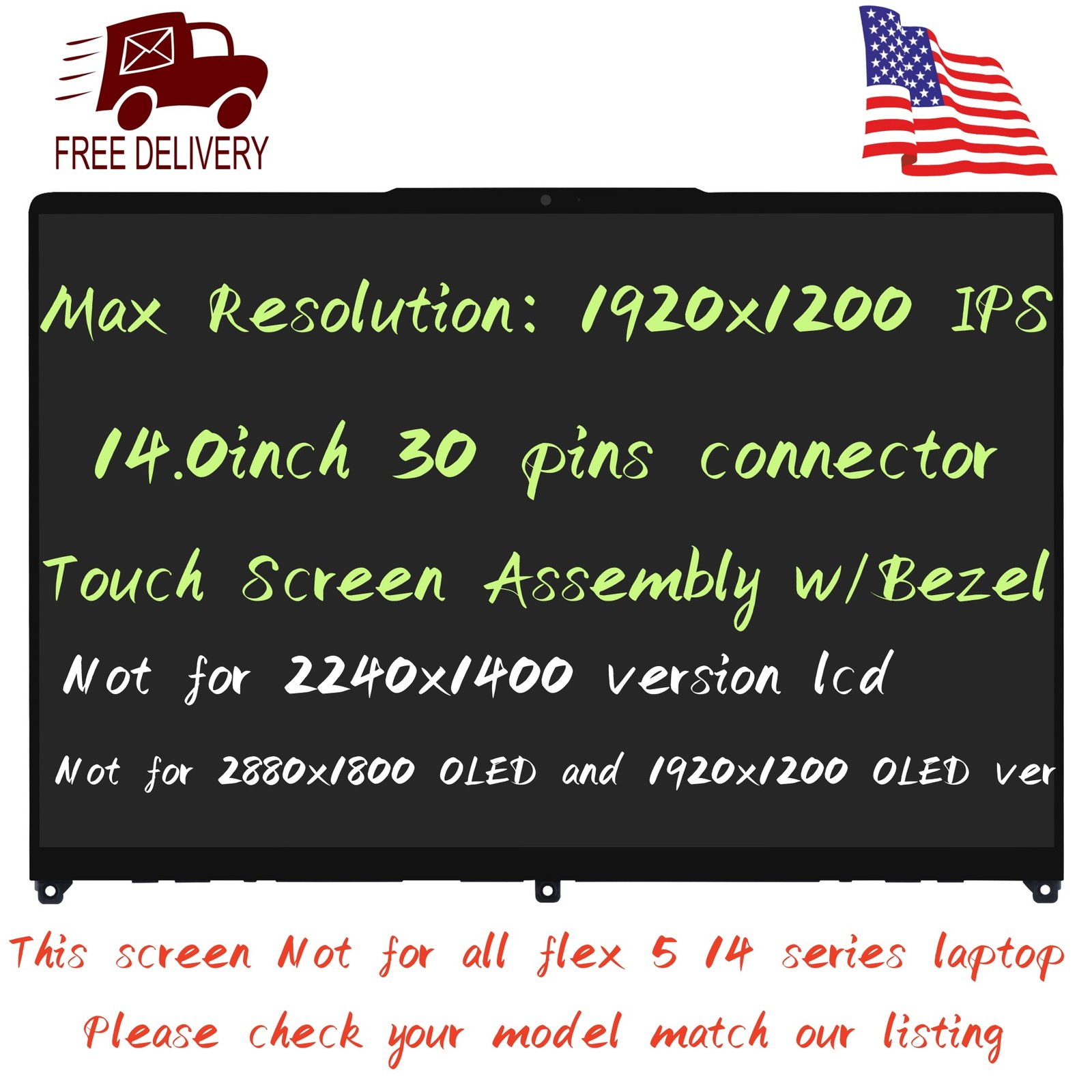 For Lenovo IdeaPad Flex 5 14IAU7 82R7 82TA 1920×1200 IPS 14.0” LCD Touch Screen