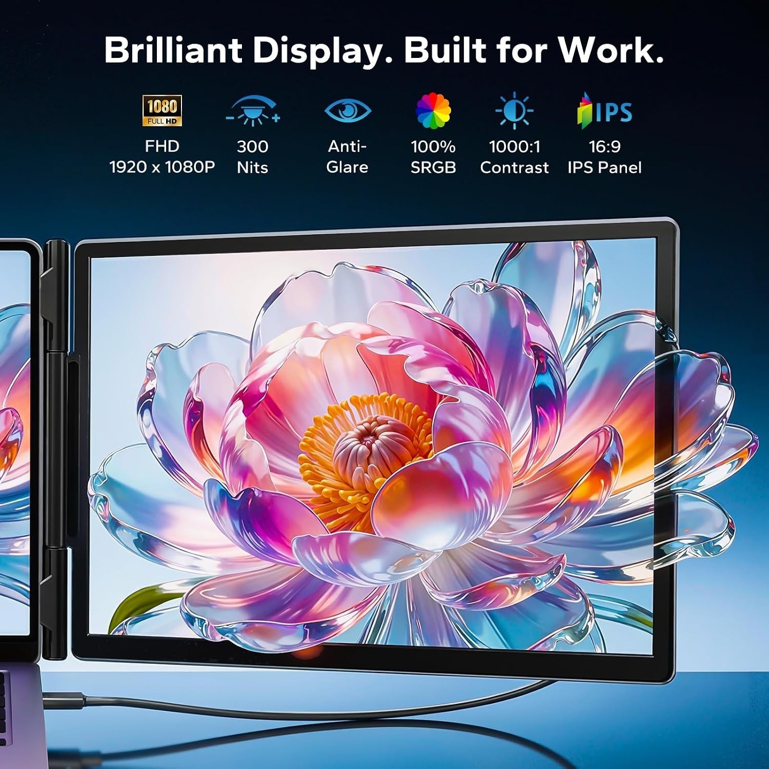 Laptop Screen Extender, 14″ FHD 1080P IPS Triple Screen Laptop Monitor Extender