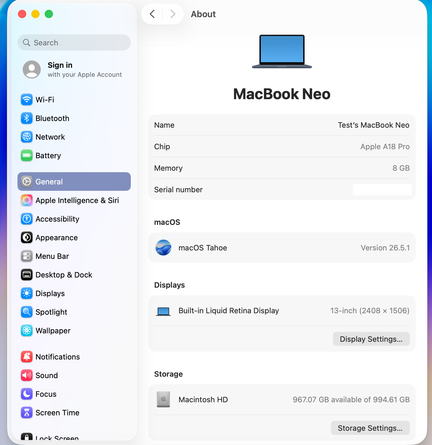 Apple MacBook Neo 1TB SSD 8GB Ram Indigo Blue Touch ID macOS Tahoe Custom SSD