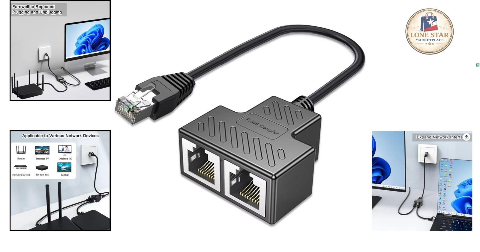 Gold-Plated RJ45 Ethernet Splitter for Cat 5/6/7/8 – Durable Networking Solution