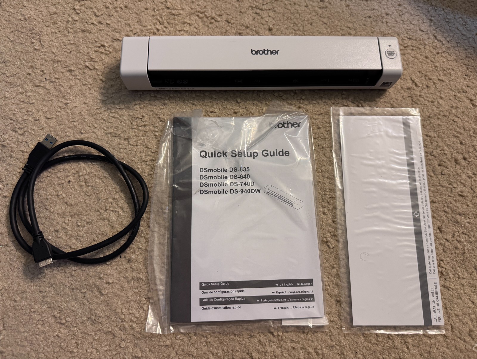 Brother DS-640 Compact Mobile Document Scanner White w/ Box + Cables + Manual