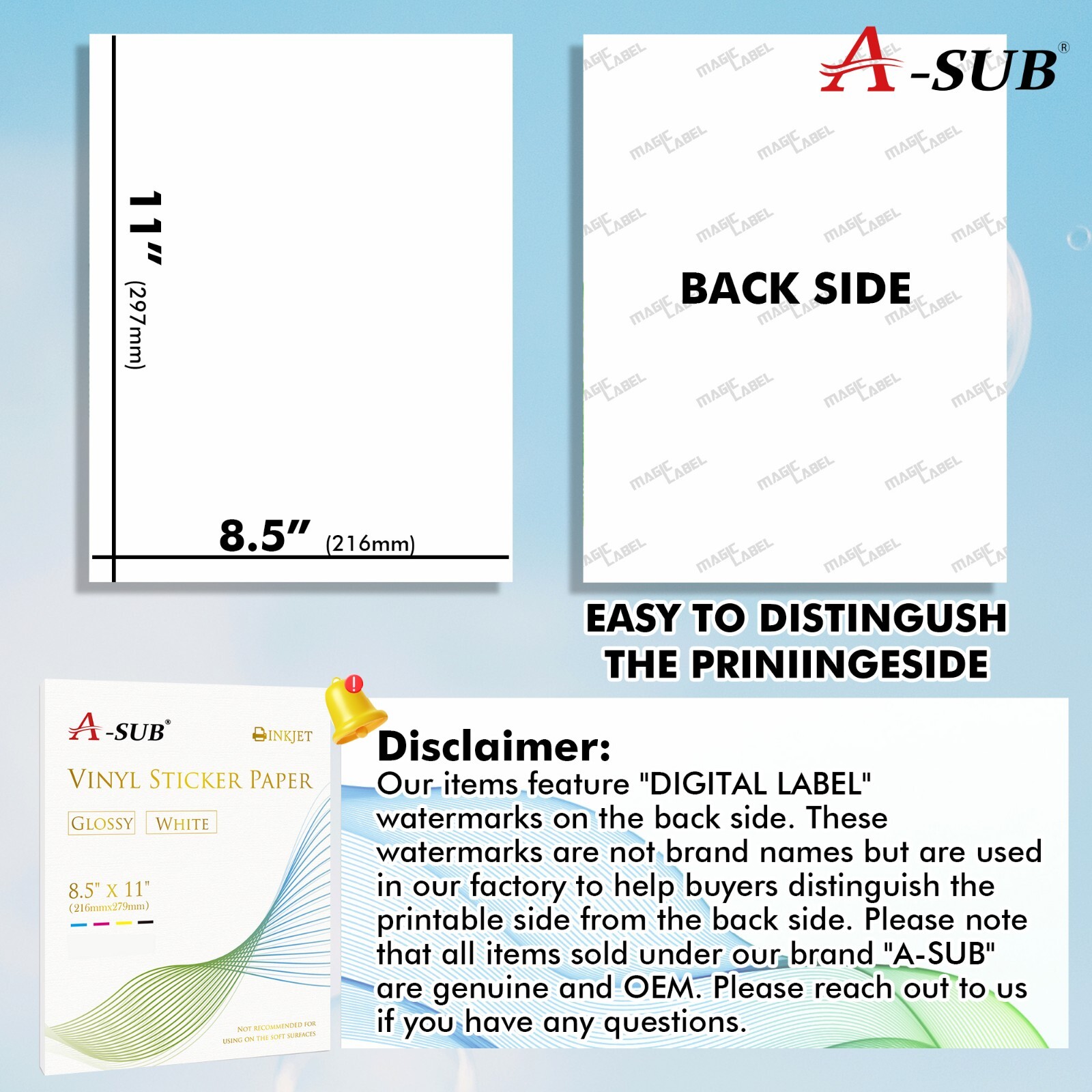 25 Sh Waterproof Printable Vinyl Sticker Paper for Inkjet Printers GLOSSY White