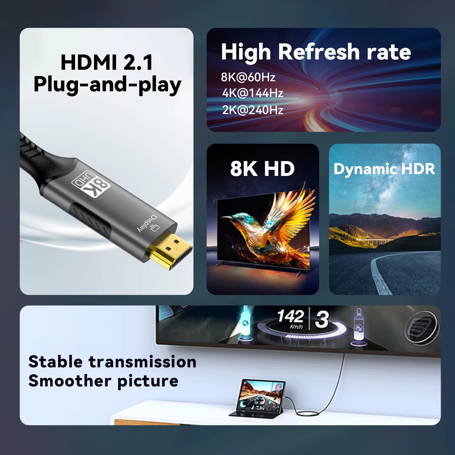 USB C To HDMI Cable 4K 60Hz Compatible Video Enable Cord For MacBook Mobile TV
