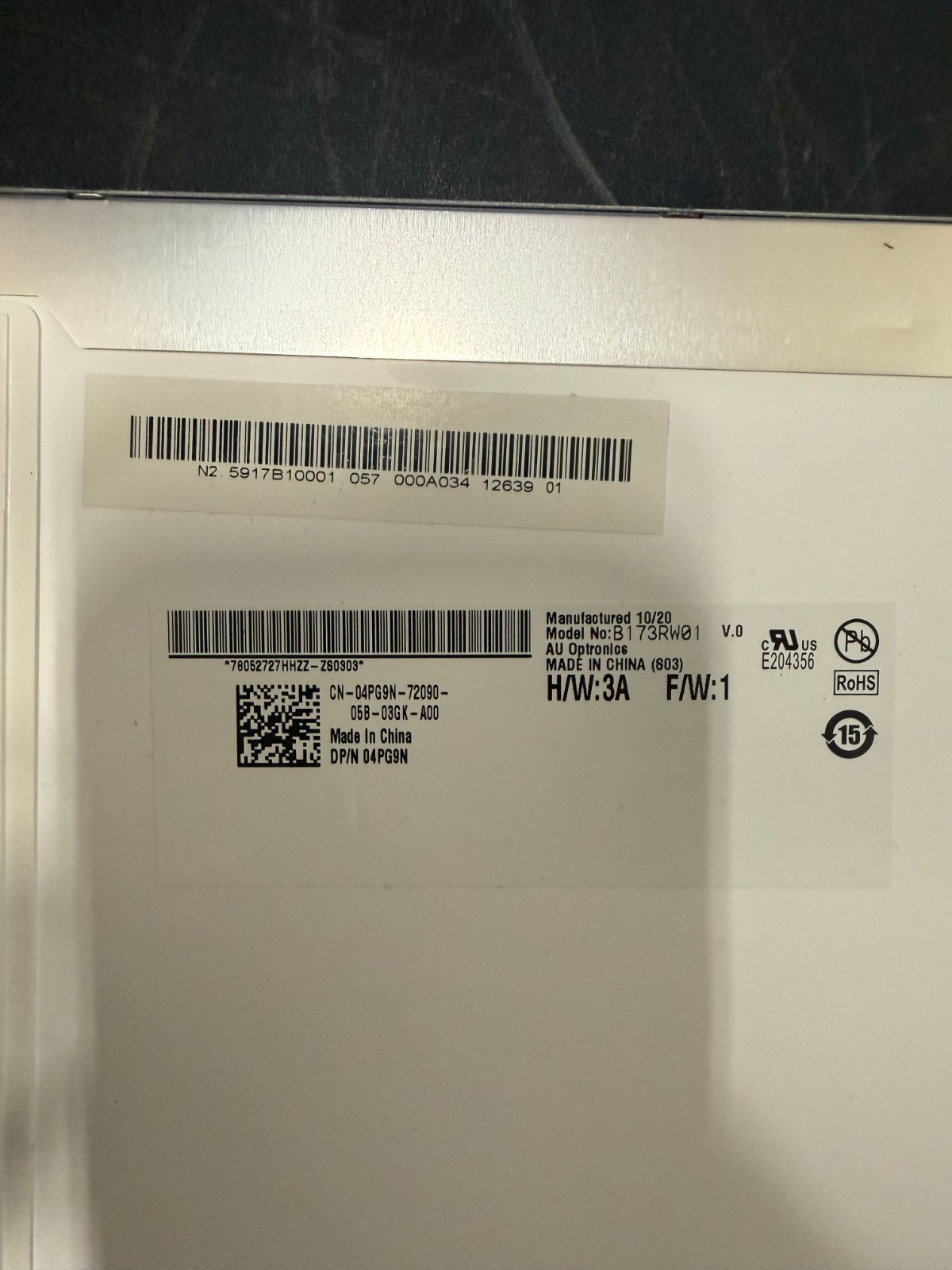 AU Optronics B173RW01 V.0 04PG9N 17.3″ LCD Screen 1600×900 40-Pin Glossy