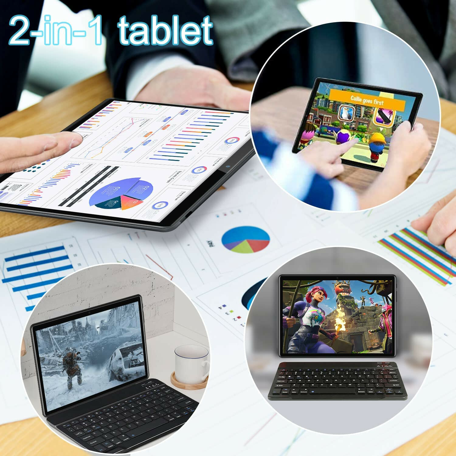 Tablet 10 Inch Android 11, 4GB RAM 64GB ROM 1920×1200 IPS w Keyboard/Mouse