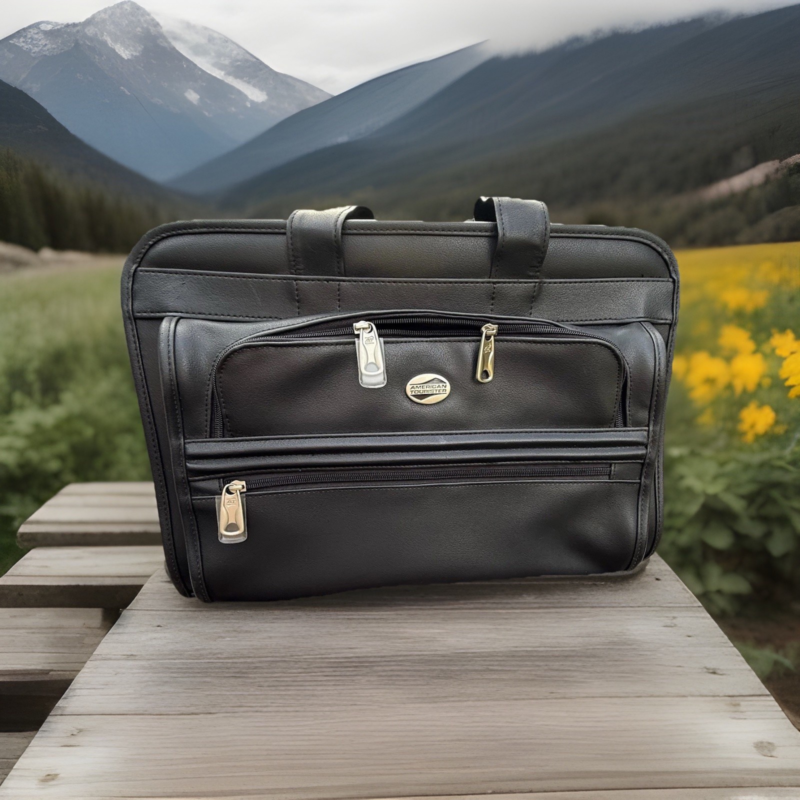 Laptop Bag American Tourister Carry On Black Faux Leather 11.5in X 16.5in