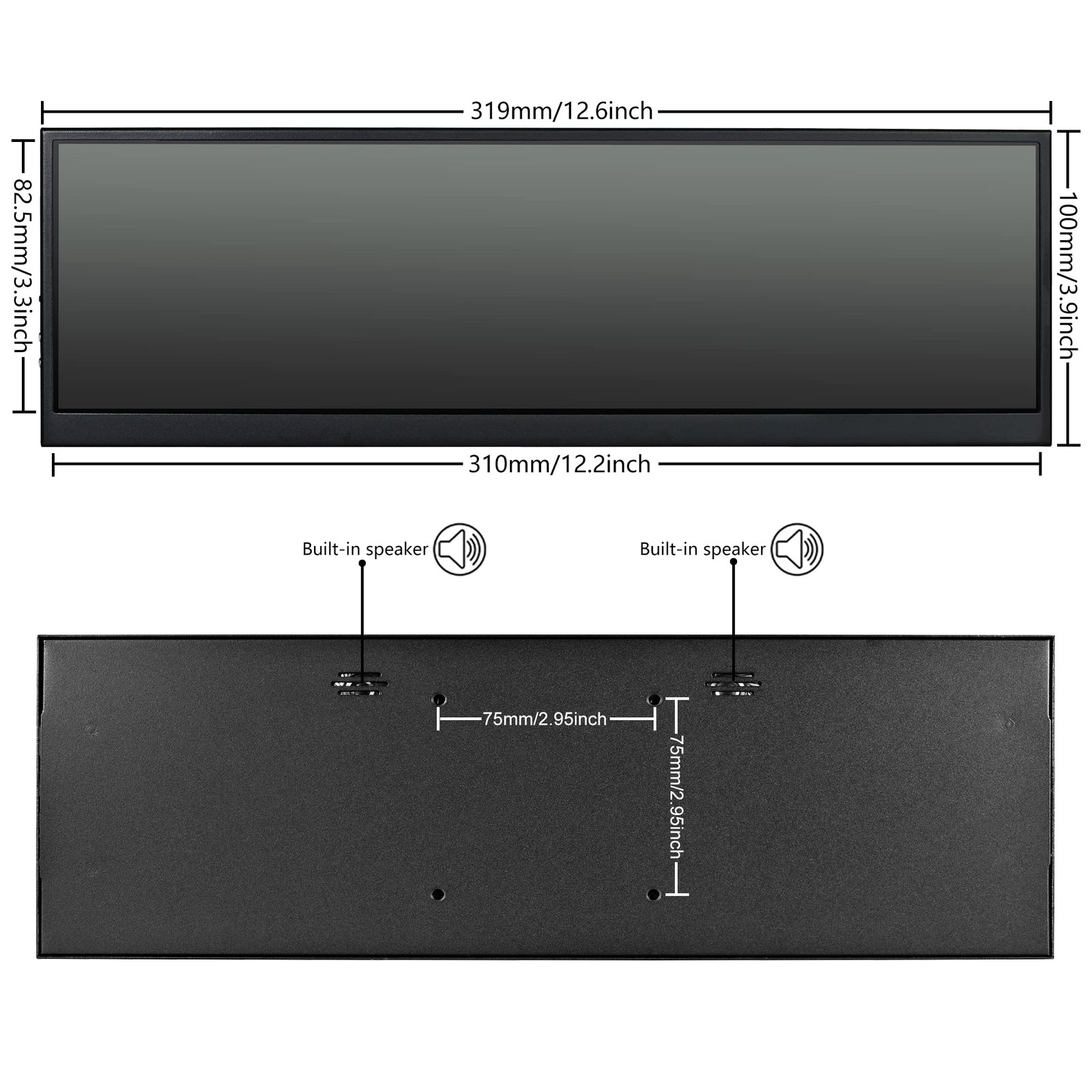 12.6 Inch Mini Touch Screen Monitor Secondary Screen FHD IPS Stretched Bar Lcd D