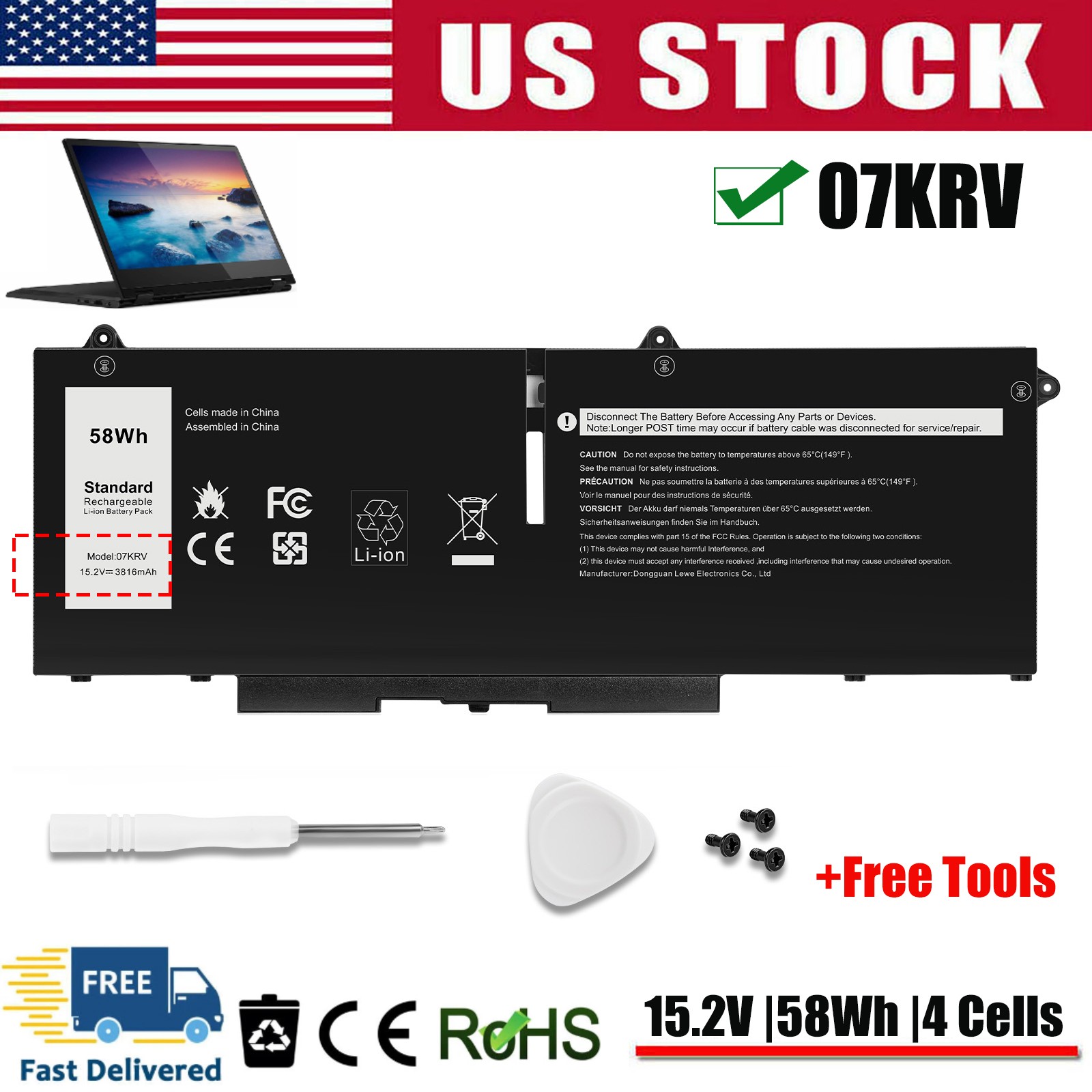 ✅FK0VR/07KRV Battery for Dell Latitude 5330 5430 5530 7430 Precision 3570 H4PVC