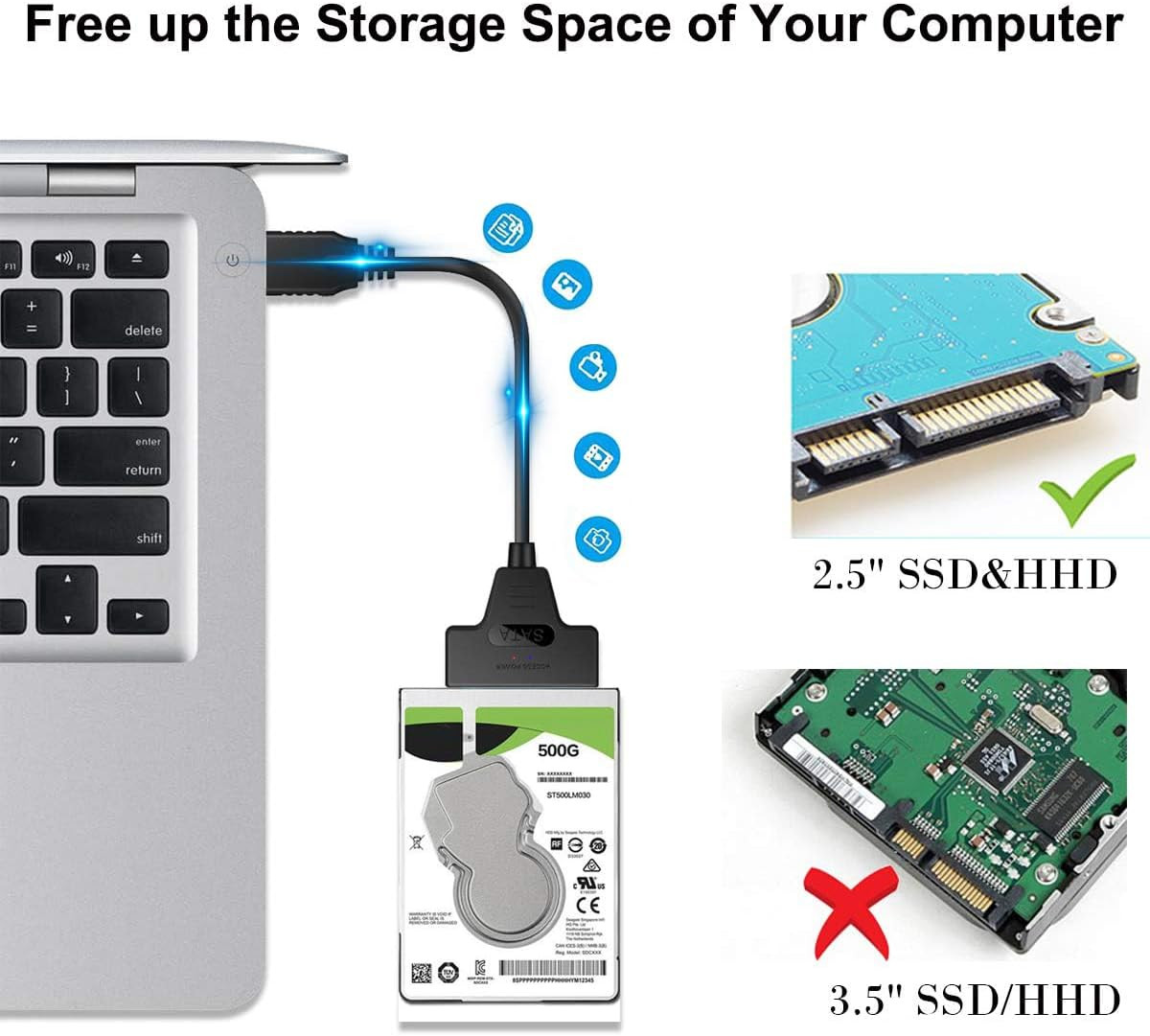 1-2PCS SATA to USB 3.0 Cable USB to SATA III Hard Drive Adapter 2.5” SSD HDD