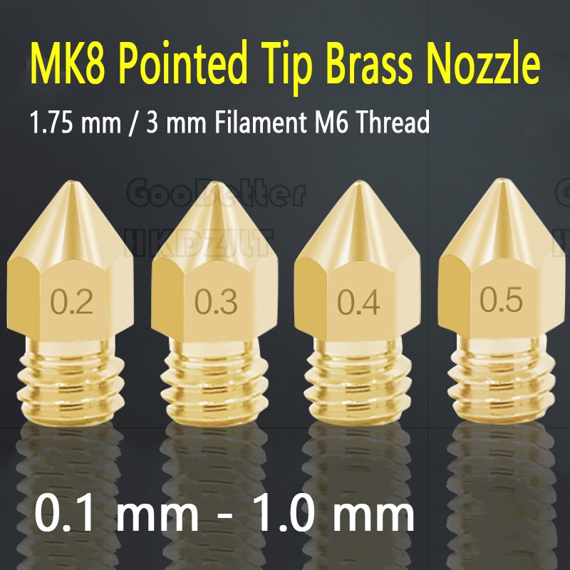 0.1 mm – 1.0 mm 3D Printer Nozzle Brass Extruder MK8 1.75 mm / 3 mm Filament M6