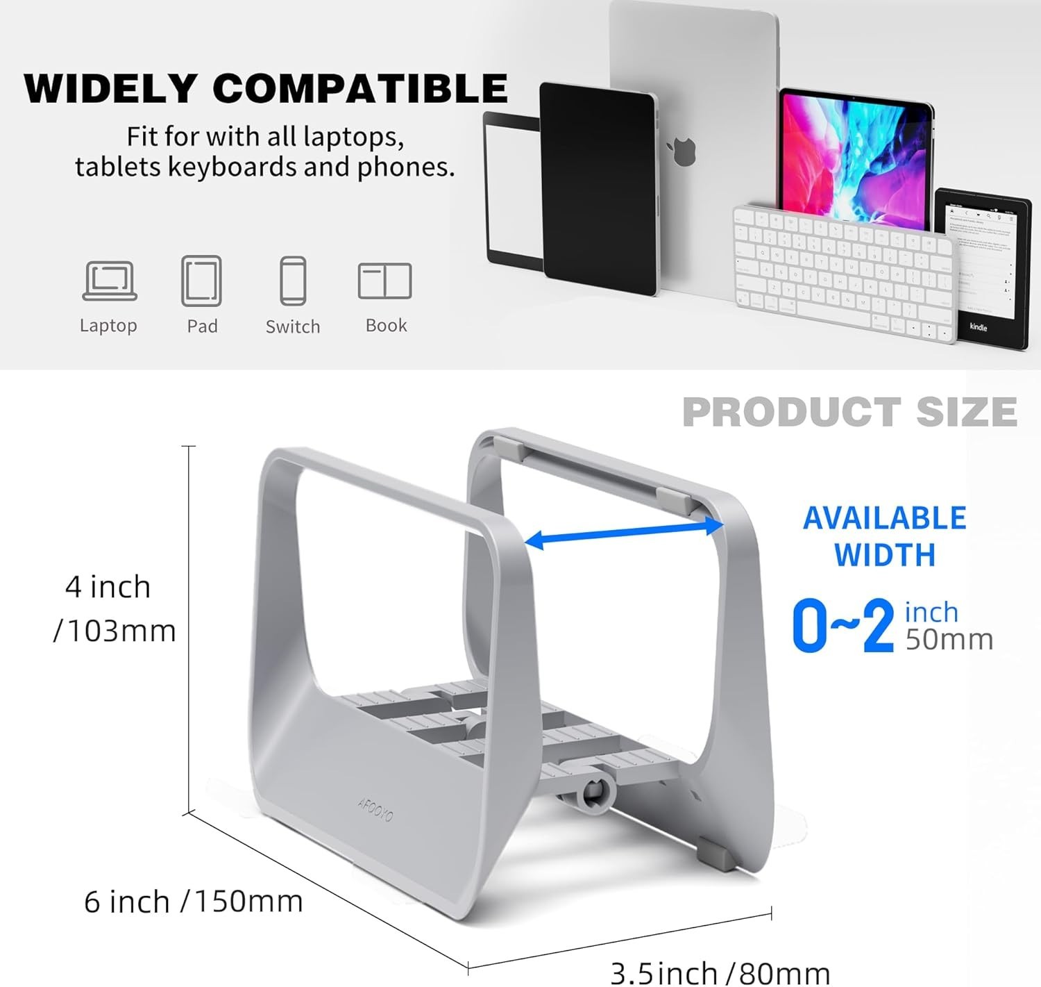 ABS Plastic Vertical Laptop Stand for Desk, Laptop Holder Dock,Adjustable Gray