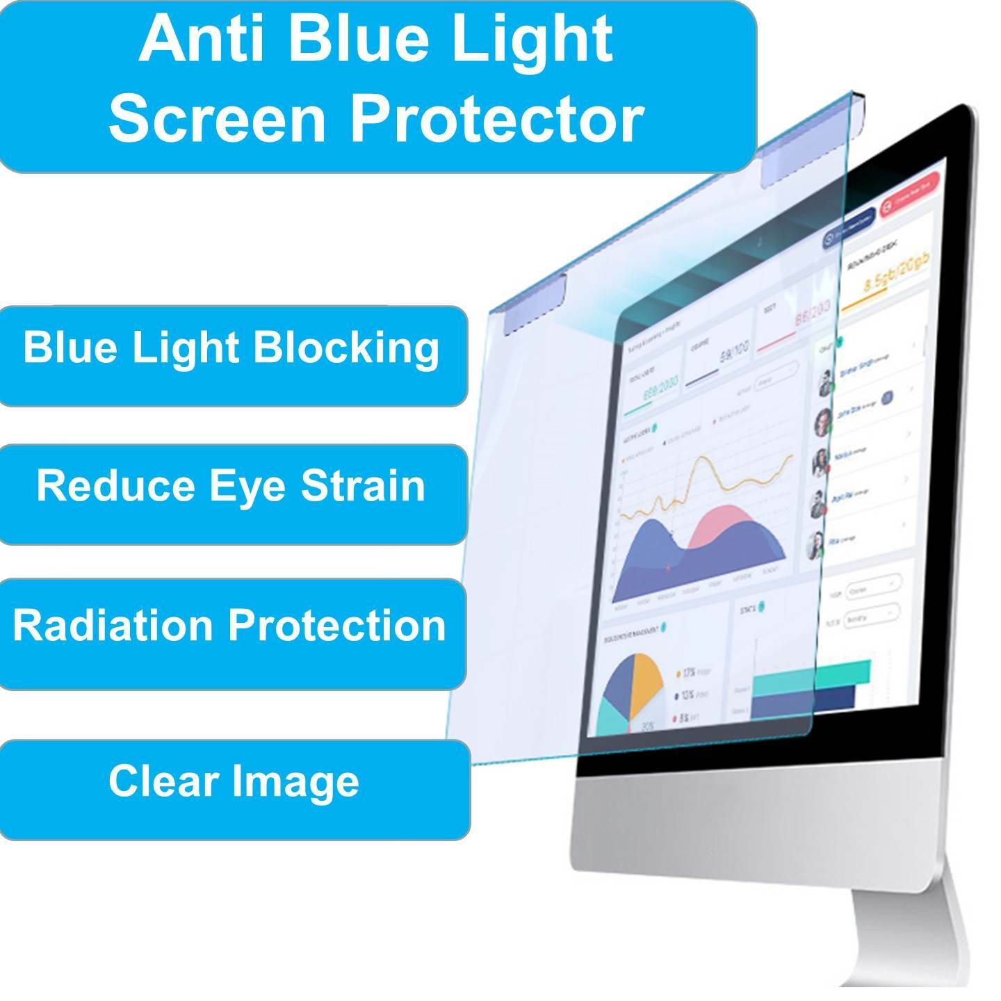Anti Blue Light Blocking Screen Protector Cover For Desktop PC Monitor (16:9)
