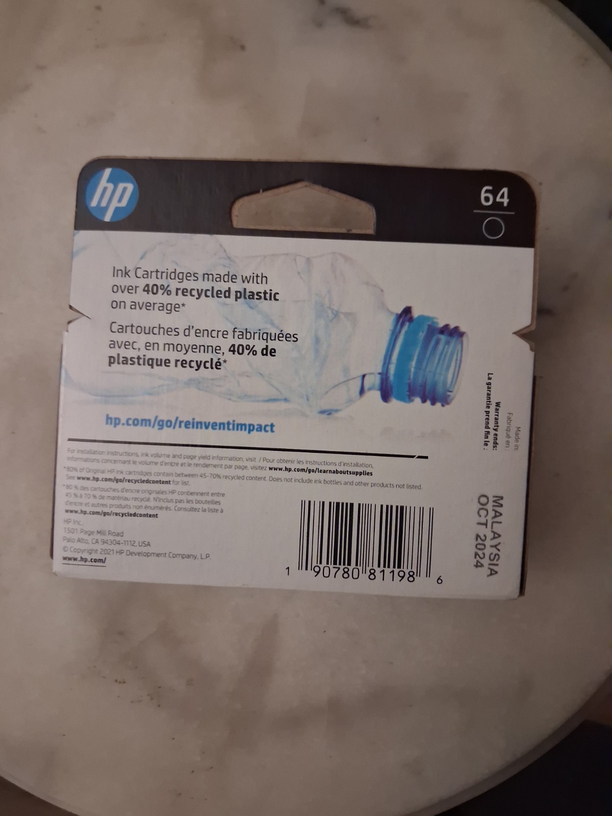 This is an HP 64 Black Original Ink Cartridge (N9J90AN).
