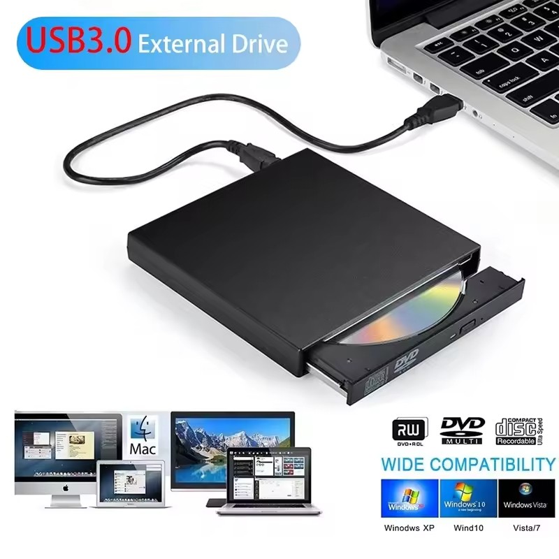 Slim External CD DVD RW Drive USB 3.0 Writer Burner Player Black For Laptop PCS