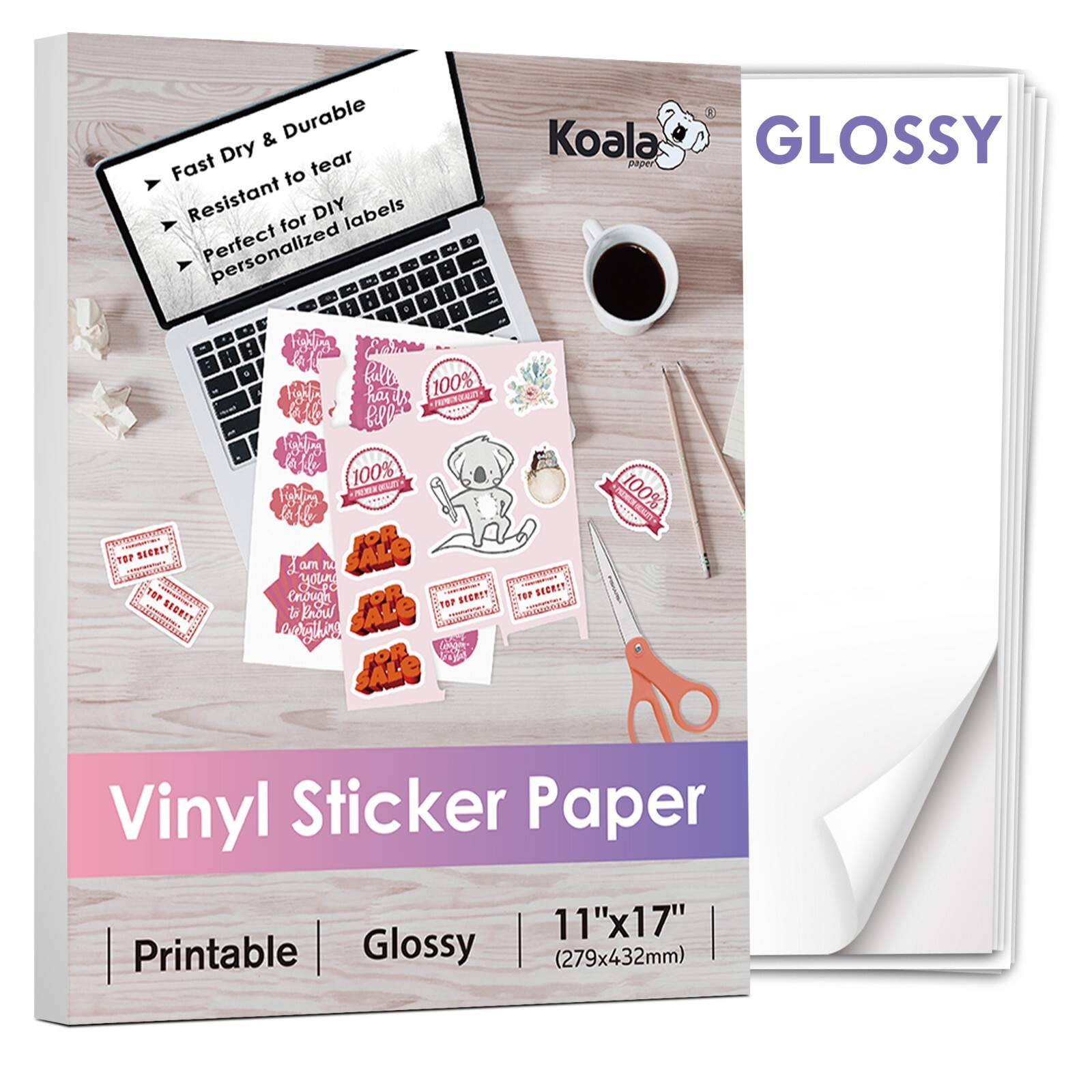Lot 11×17 / 8.5×11 Glossy White KOALA Printable Vinyl Sticker Paper Water Proof