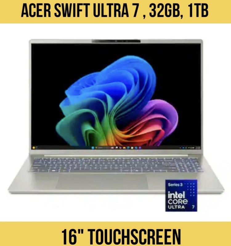 Acer Swift Go 16 AI Copilot+ PC Laptop Ultra 7-32GB-1TB M.2- 16” 2K Touchscreen