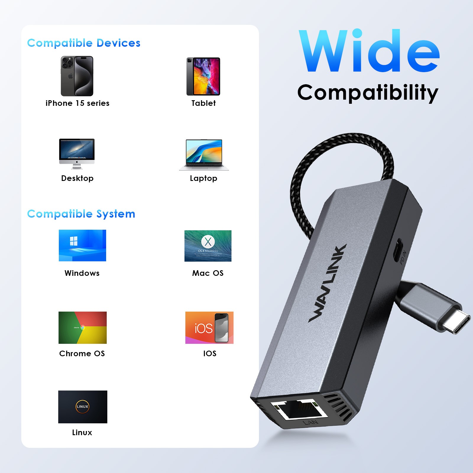 USB C to Ethernet Adapter 5Gbps/2.5 Gbps RJ45 Gigabit LAN Network Adapter 95W PD