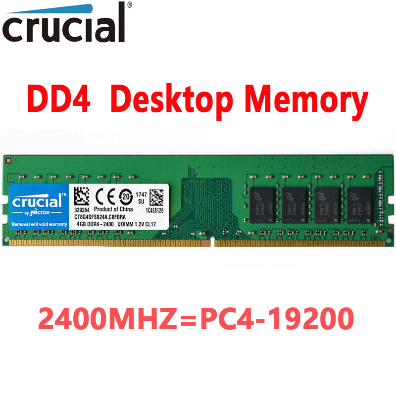 Crucial DDR4 4GB 2400Mhz PC4-19200 288pins Desktop Memory Dimm Ram 1X4GB