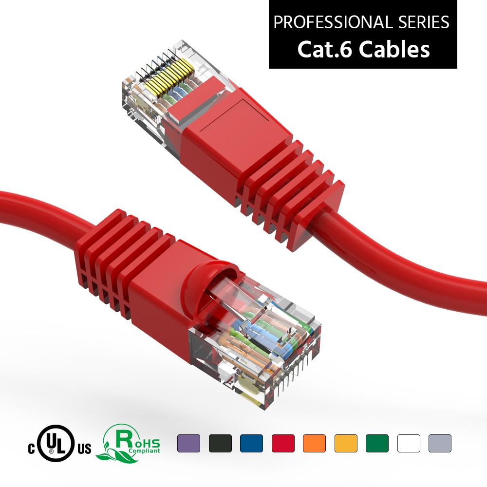 10 Pack of 8Ft CAT6 UTP Ethernet Network Booted Cable Red