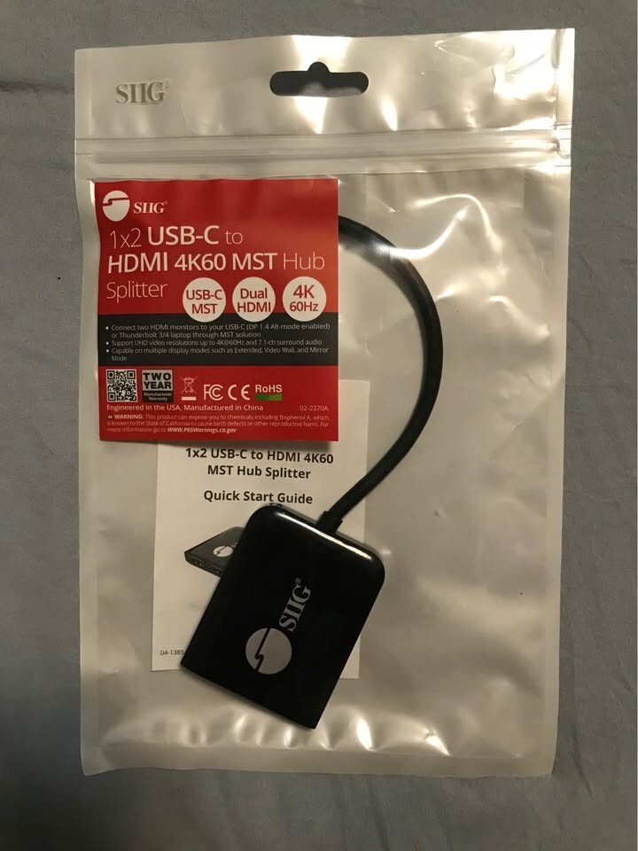 SIIG 1×2 USB-C to HDMI 4K60 MST Hub Splitter CEDP0T11S1 New