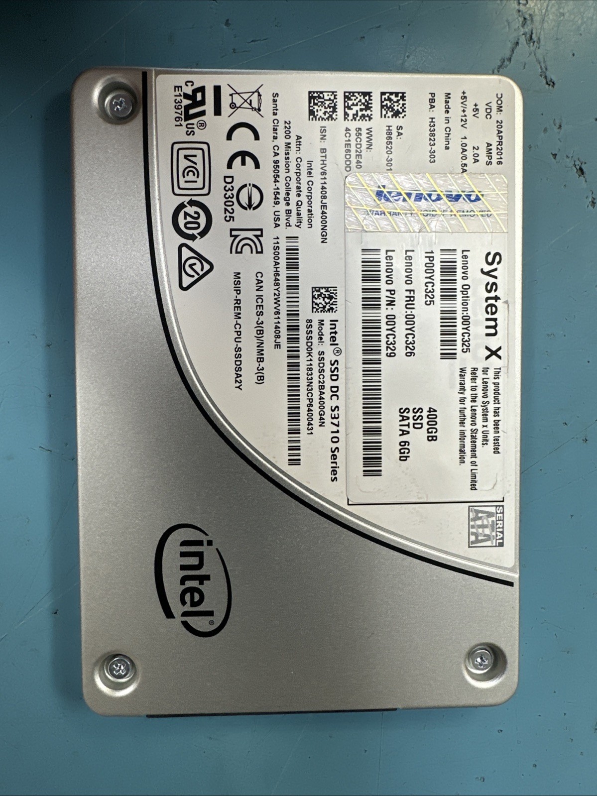 Lenovo System X 400GB SSD SATA 6gb 75% Or Greater Health FRU 00YC325