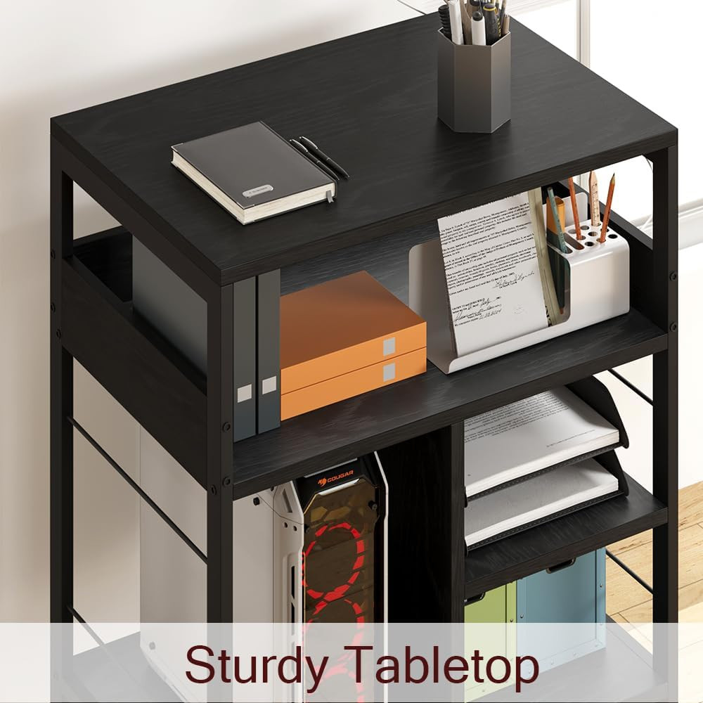 Printer Stand with Power Outlets and USB Charging Ports, Large Printer Table wit