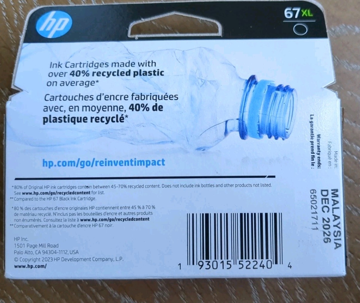 Genuine OEM HP 67XL Black Ink Cartridge 3YM57AN High Yield – New Sealed 12/2026