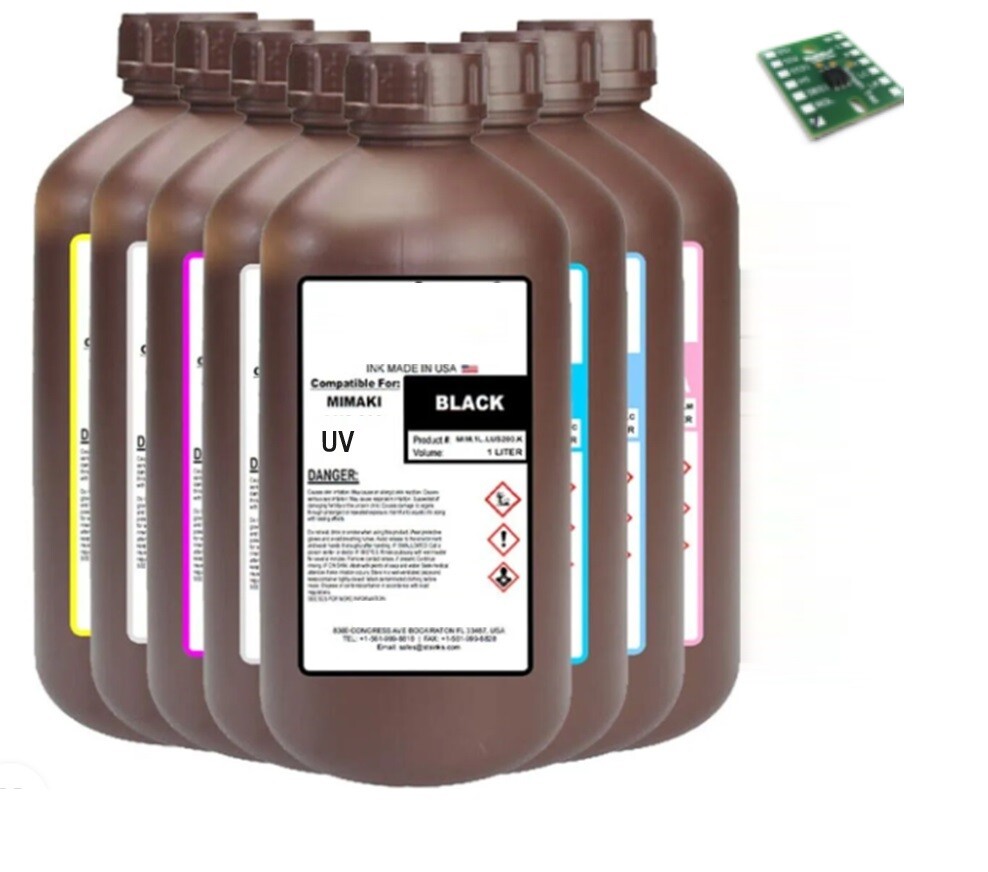 PREMIUM COMPATIBLE UV CURE INK FOR MIMAKI LH100 (1,000 ML BOTTLE) + CHIP