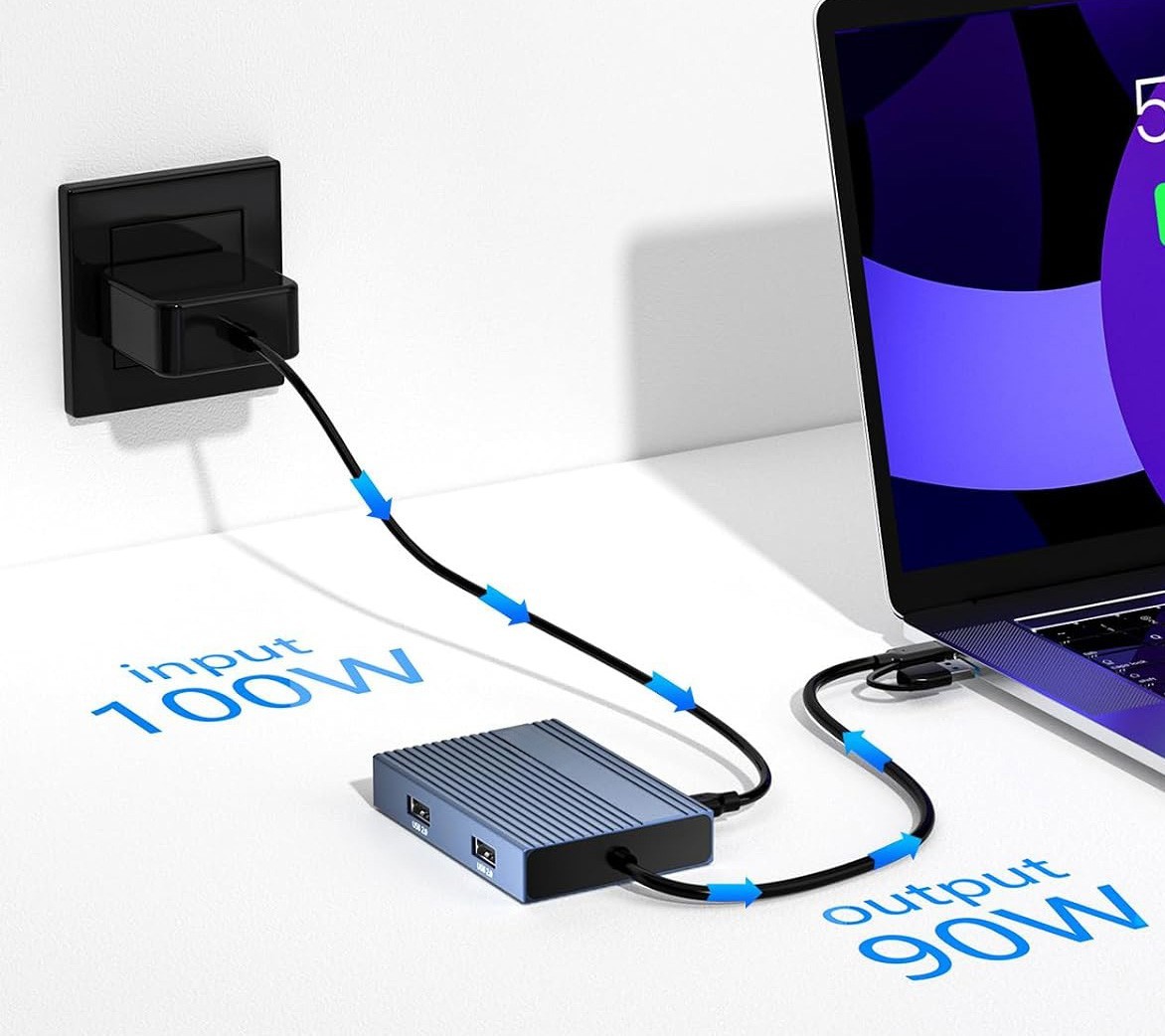 DisplayLInk Adapter USB-C – Two DisplayPort 4K, 100W Charging, 3 USB-A Ports