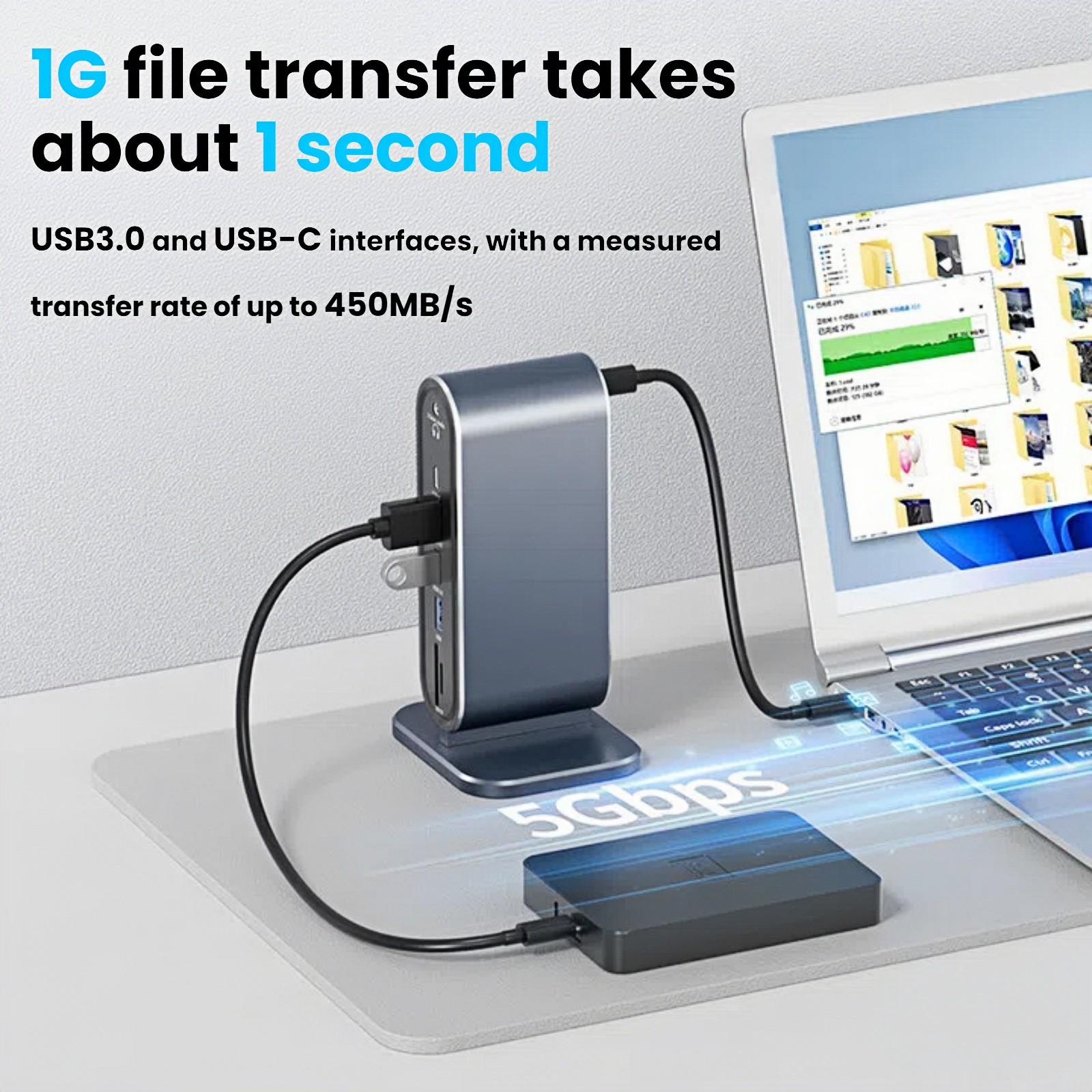 12 in 1 Type C USB Hub/vertical docking station For Laptop 4K HDMI 5Gbps USB 3.0