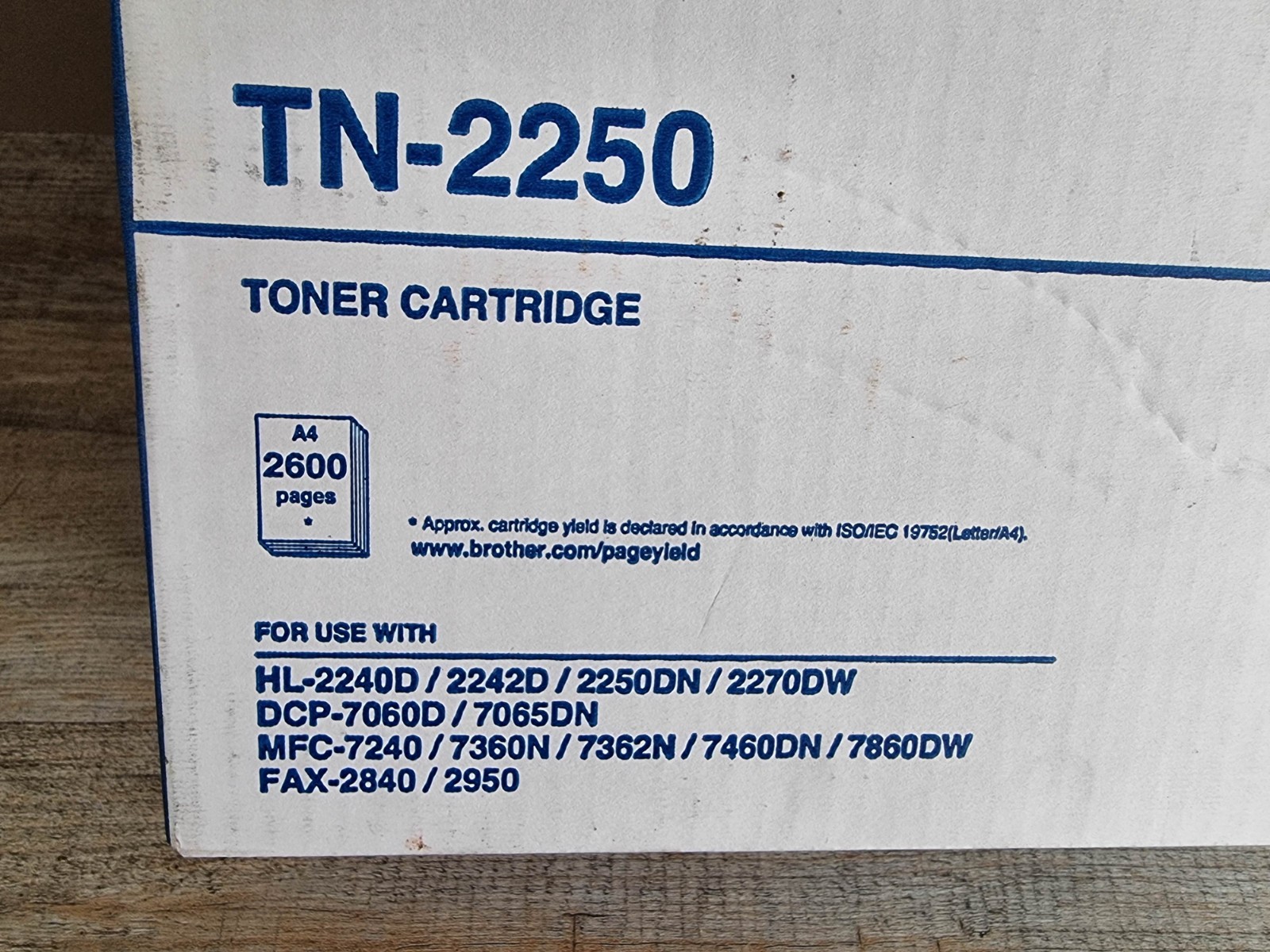 Genuine Brother TN-2250 Toner Cartridge – Black 2,600 pages