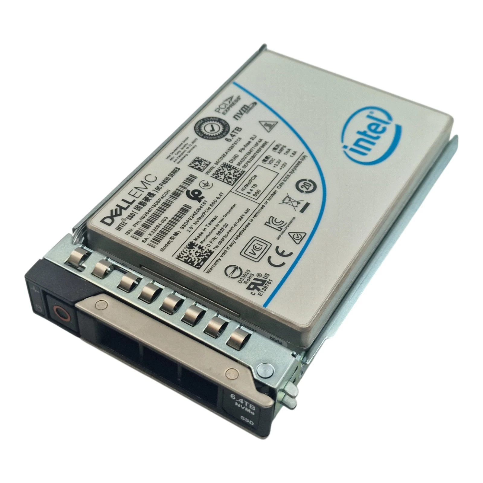 Dell 6.4TB U.2 PCIe 3.1 x4 NVMe MU TLC SSD 92F30 SSDPE2KE064T8T + G14-17 Caddy
