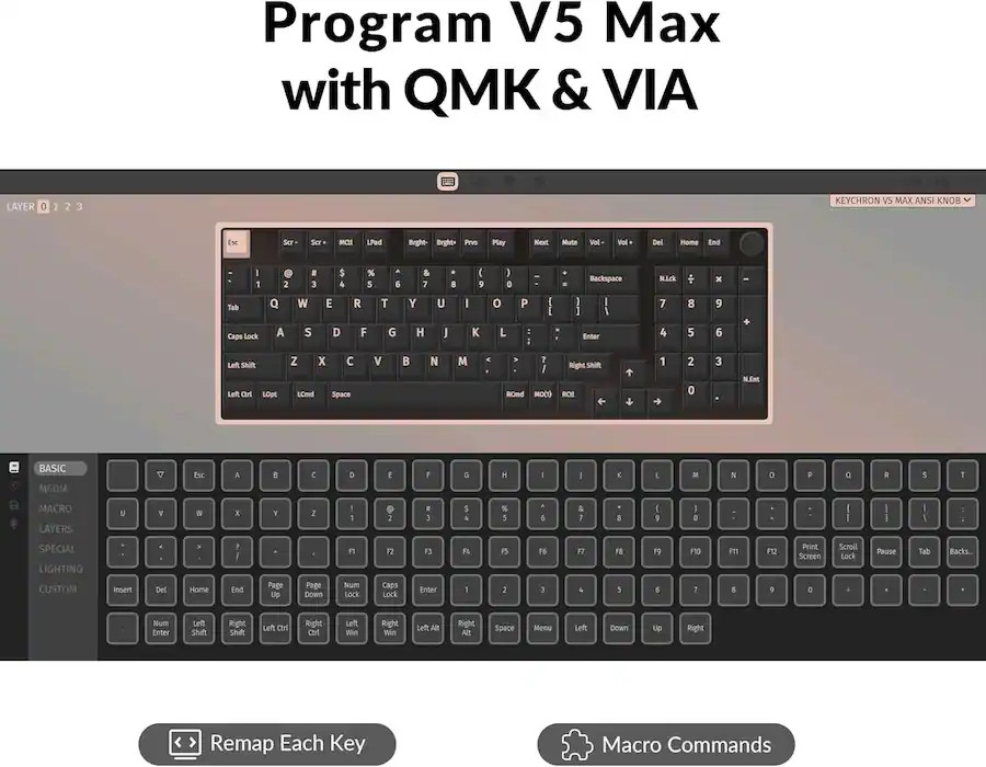 Keychron V5 Max 96% Custom Wireless RGB Mechanical Keyboard with Programmable