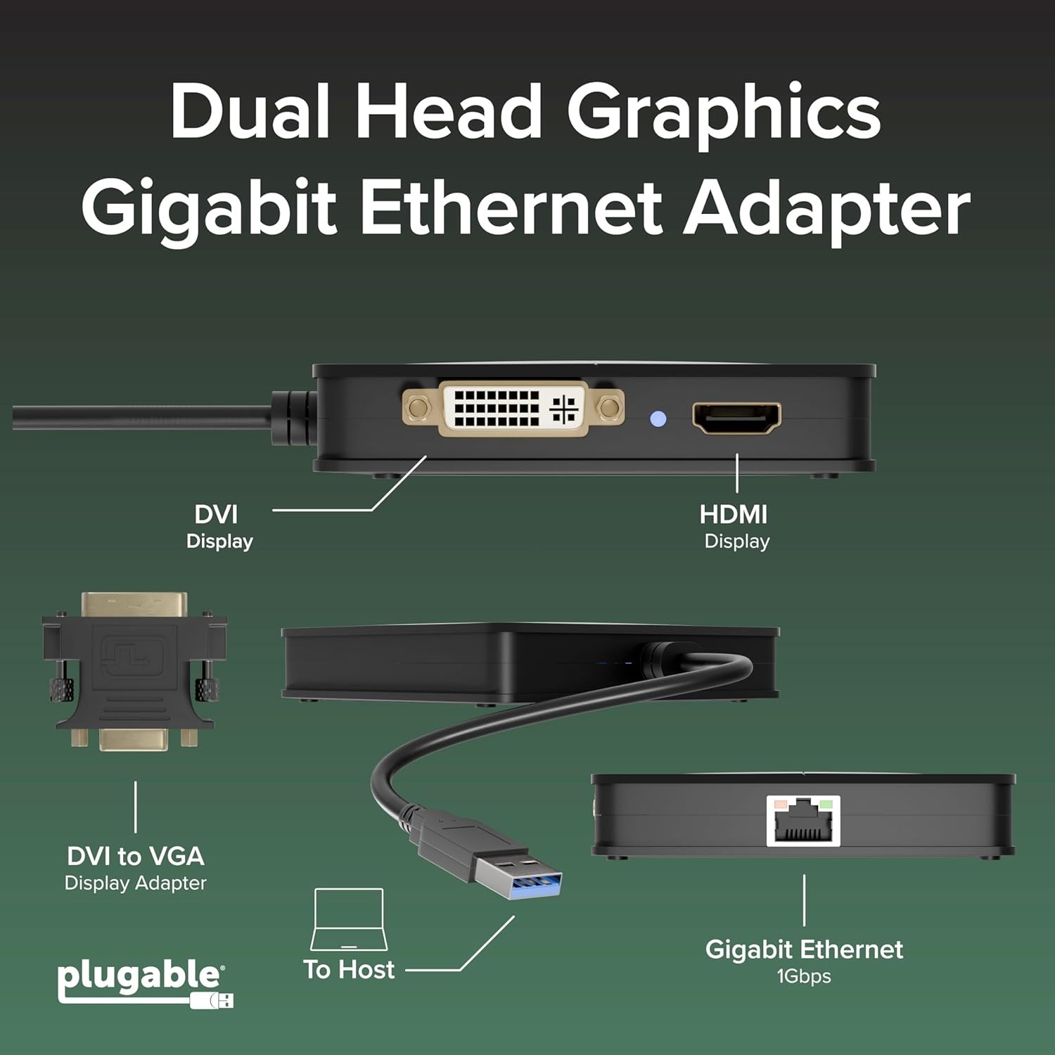 Plugable USB 3.0 Laptop Docking Station – Dual Monitor (HDMI & DVI/VGA), Gigabit