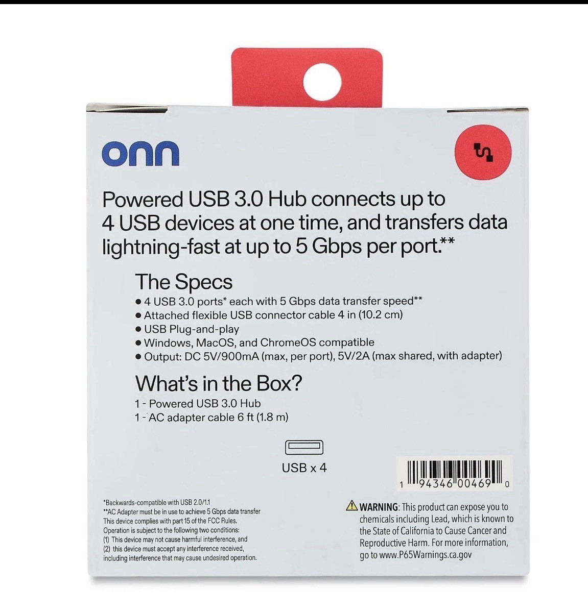 USB 3.0 Hub 4 Port Data Transfer 5 Gbps Plug and Play Cable Included for Laptop