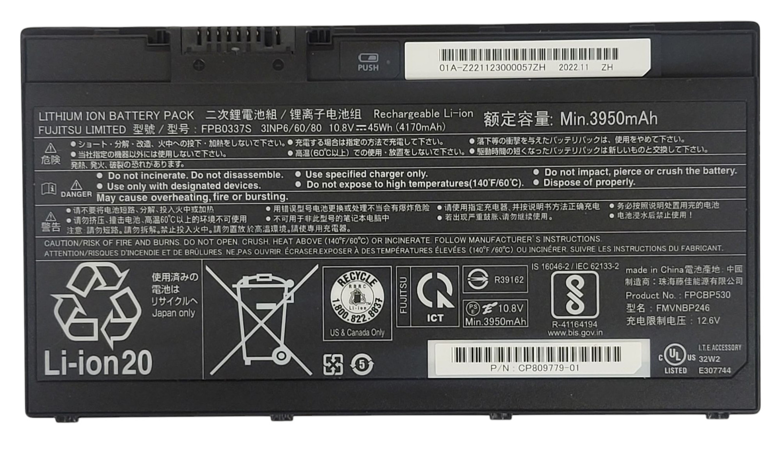 Genuine NEW FPCBP530 FPB0337S battery for FUJITSU LIFEBOOK U728 U727 P727 P728